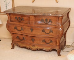 Louis XV Marble Top Walnut Bombé Commode