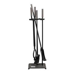 Modern Black Iron and Chrome Fireplace Tools