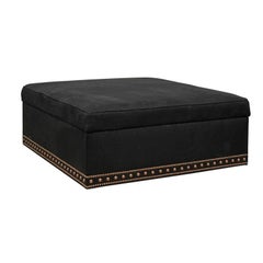 Wesley Hall Black Linen Upholstered Storage Ottoman