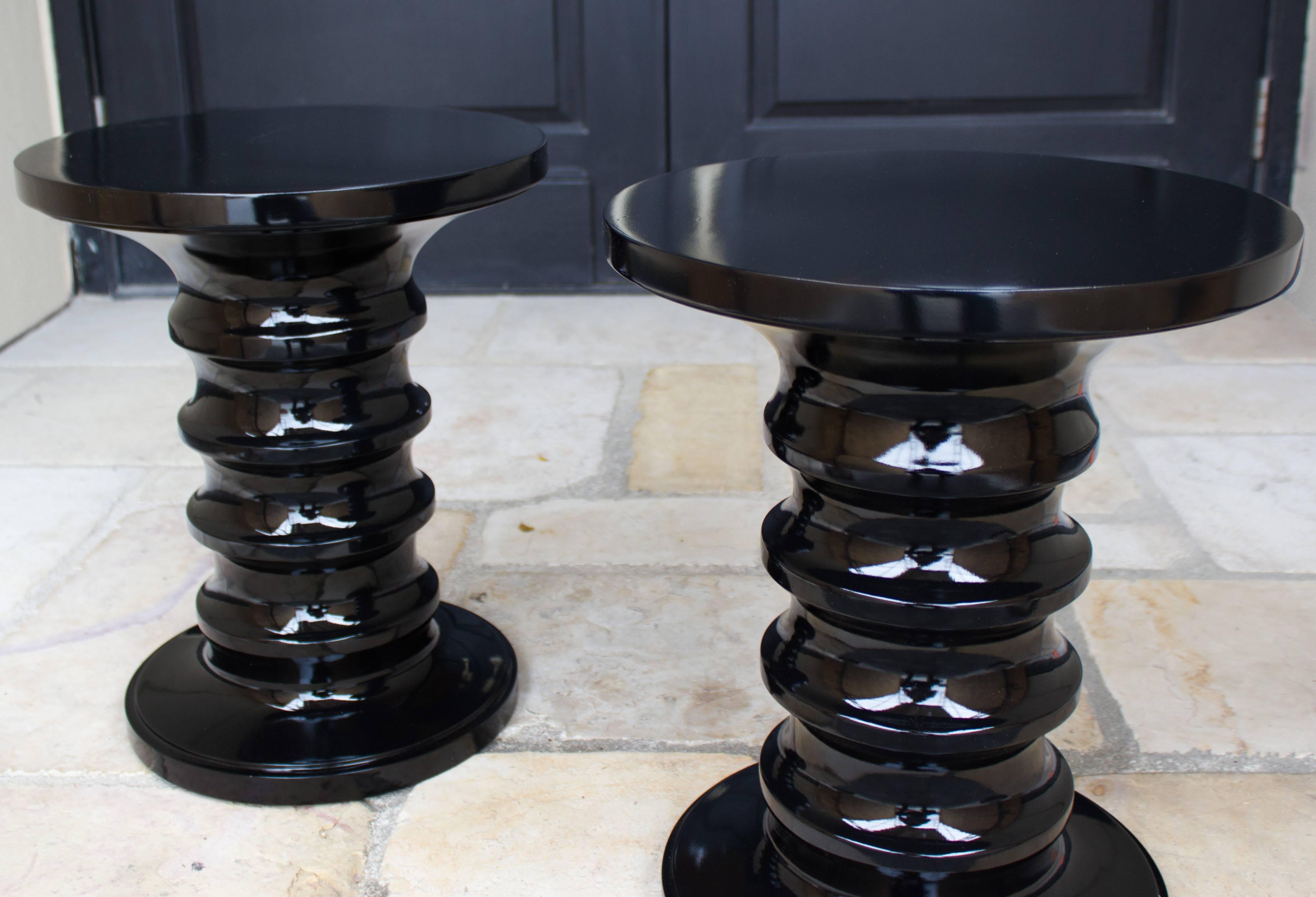 Contemporary black lacquered end table.