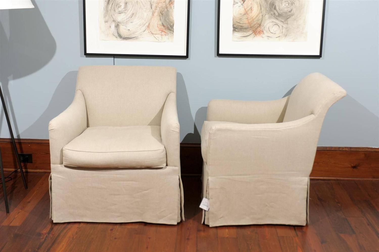 Rose Tarlow Linen Skirted Club Chair at 1stdibs