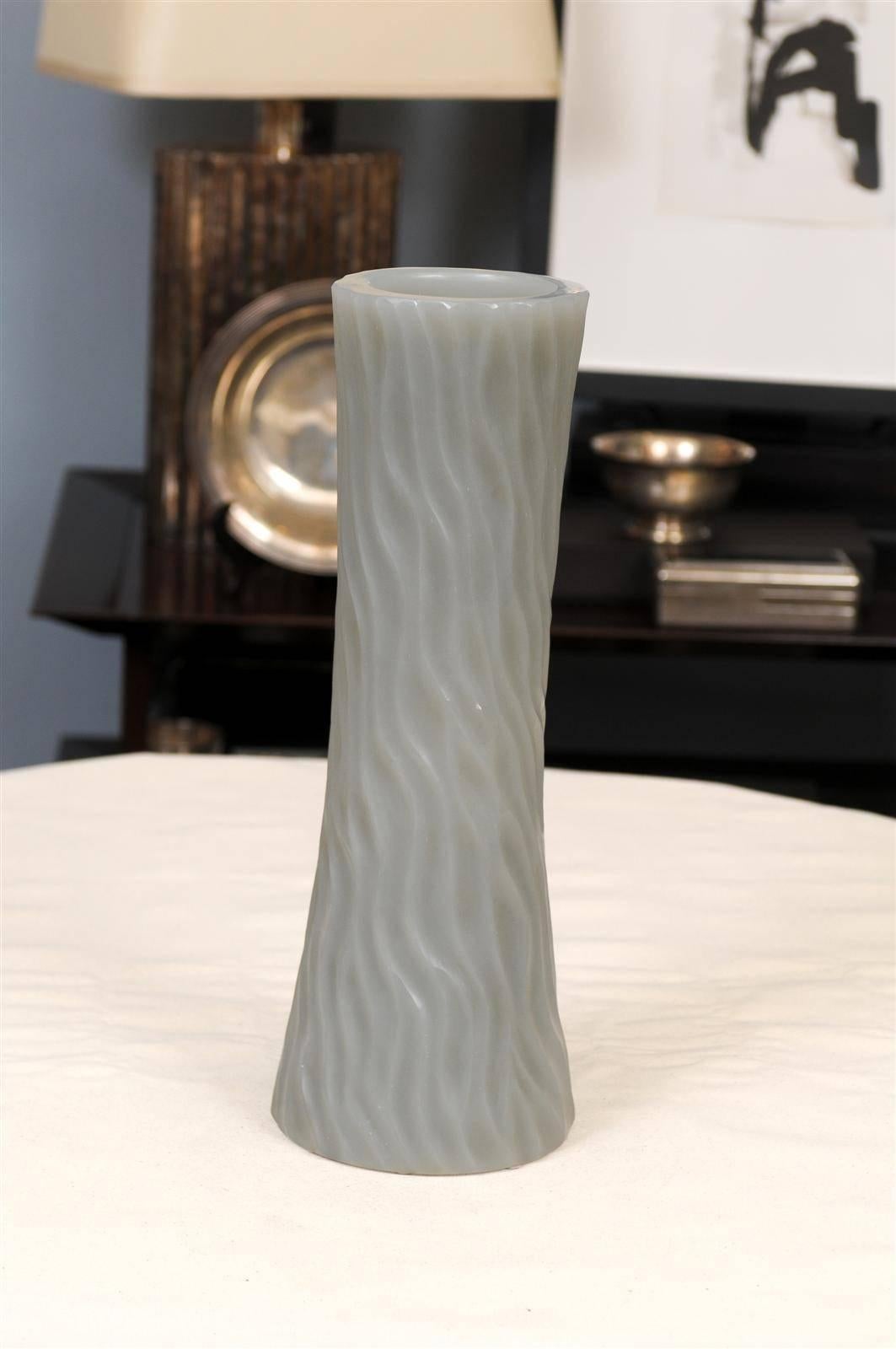 Robert Kuo grey cylindrical carved wave design vase.