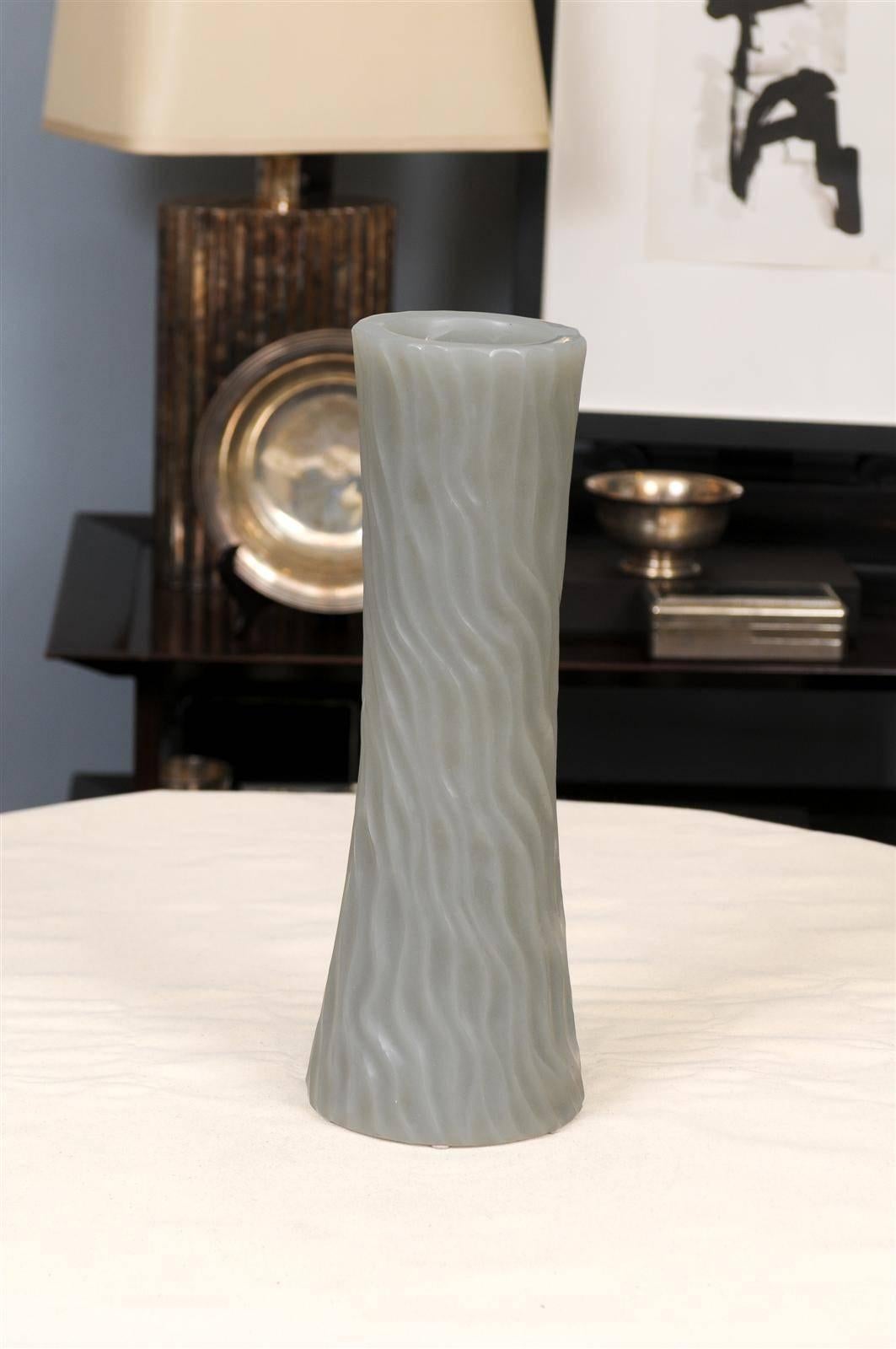 Robert Kuo Grey Cylindrical Carved Wave Design Vase For Sale 2