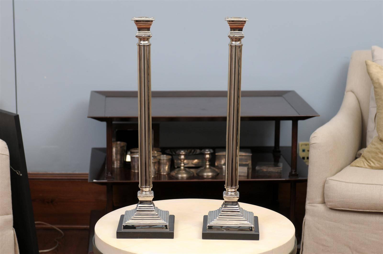 Extra Tall Silver Candlesticks In Excellent Condition For Sale In Atlanta, GA