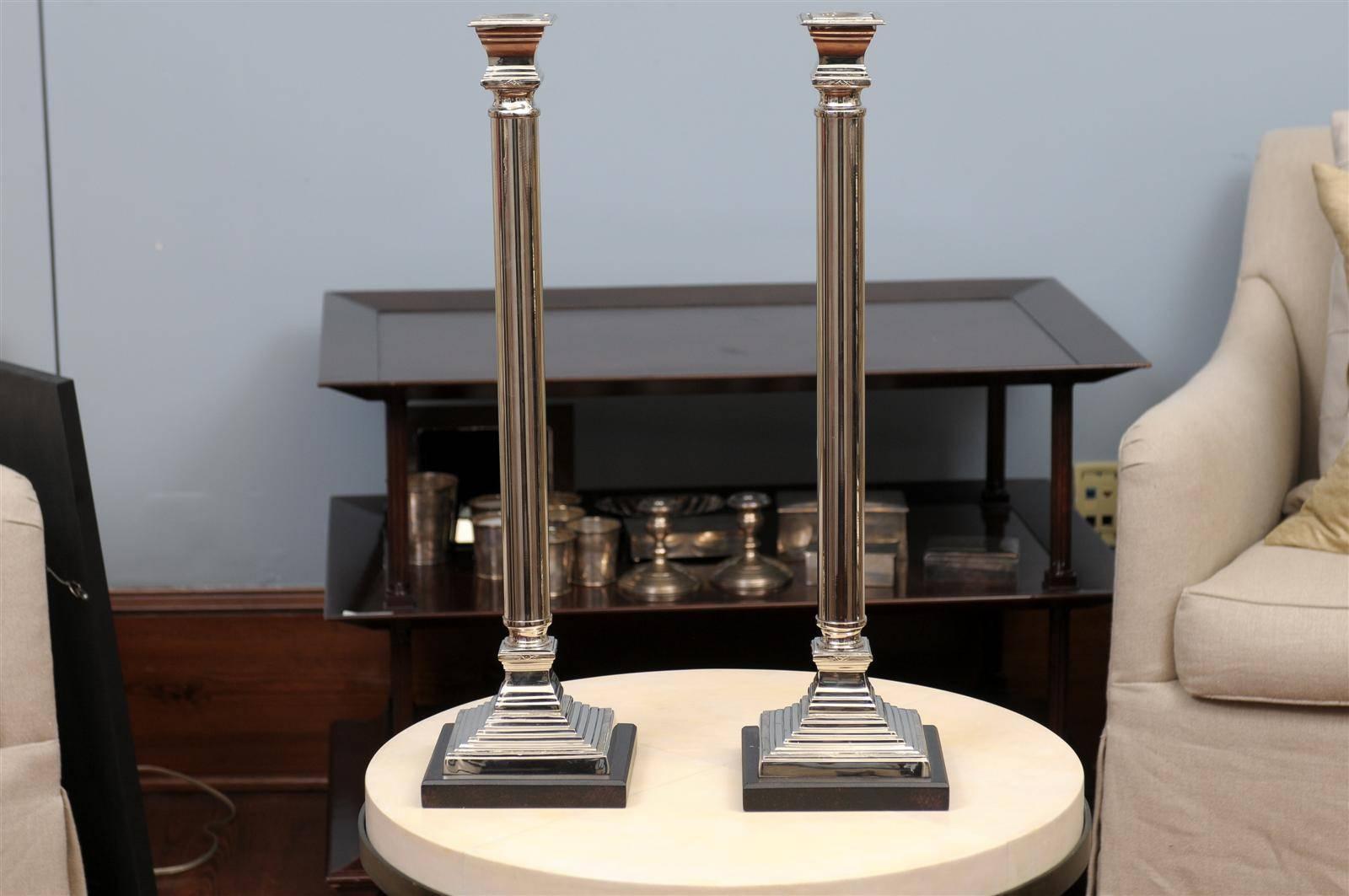 Contemporary Extra Tall Silver Candlesticks For Sale