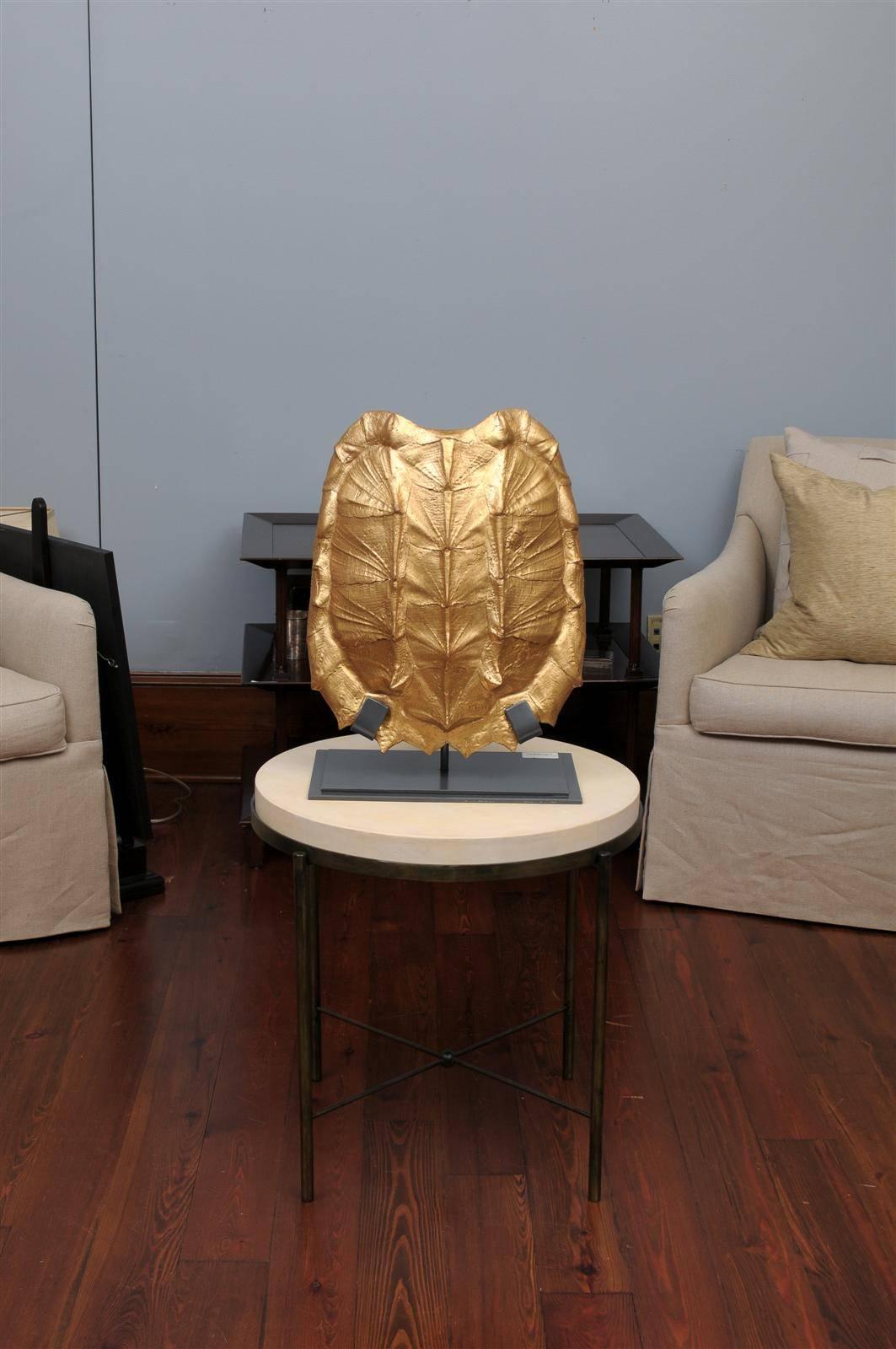 Snapping Turtle Shell on Stand-Gold Leaf In Excellent Condition In Atlanta, GA