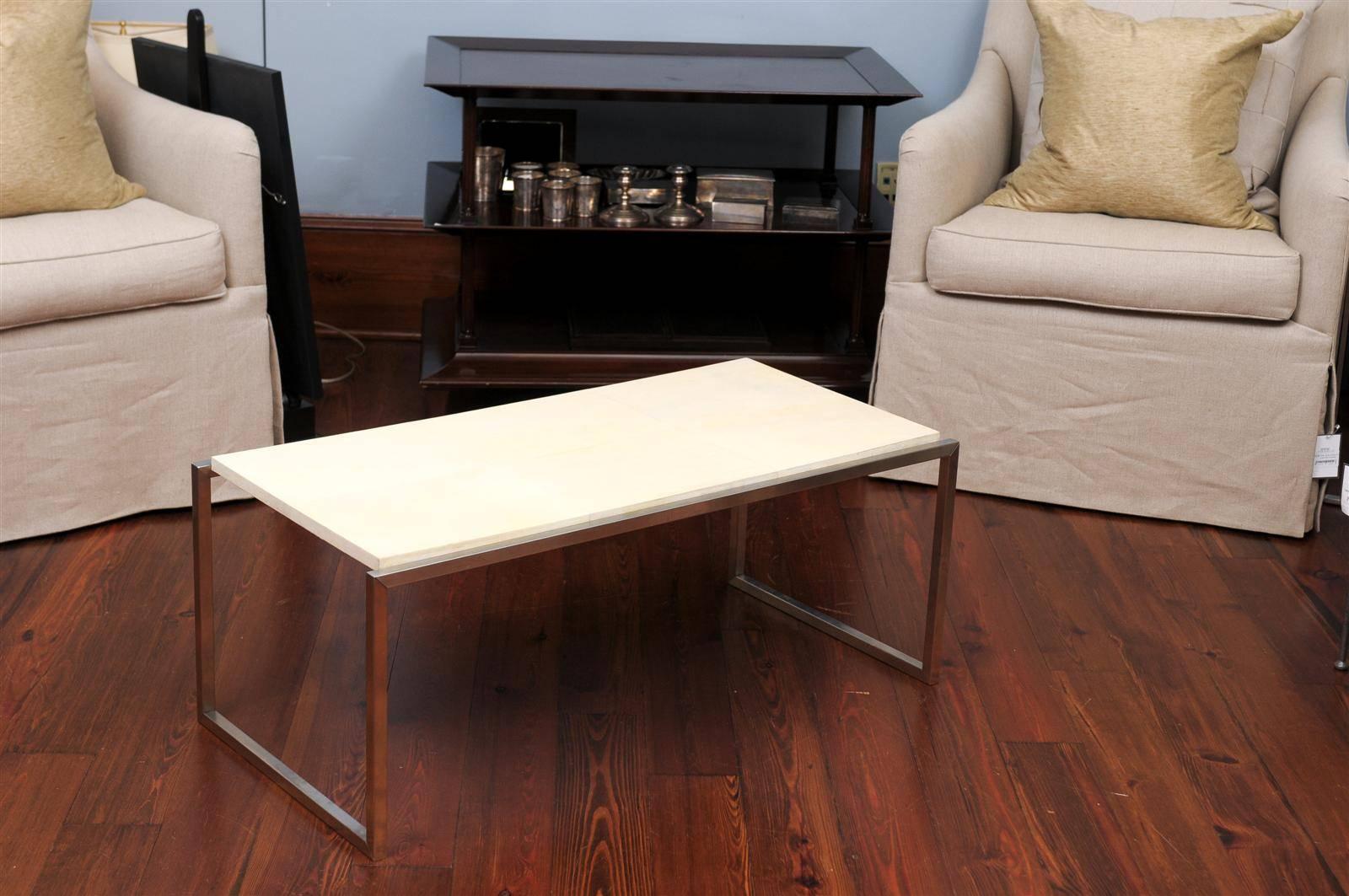 Modern Parchment Top Coffee Table In Good Condition For Sale In Atlanta, GA
