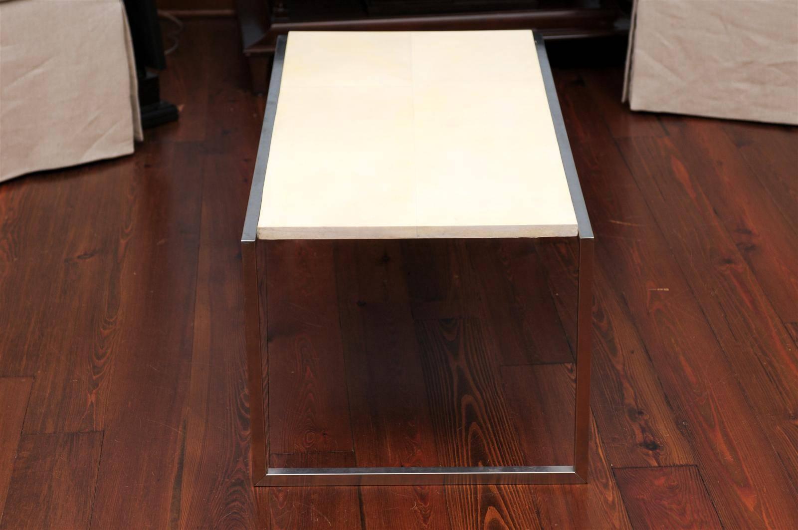 Modern Parchment Top Coffee Table For Sale 2