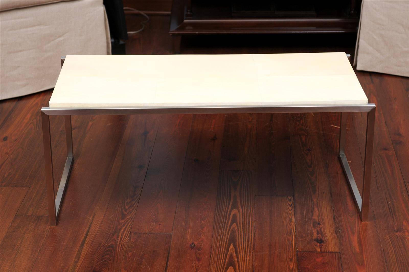 Modern Parchment Top Coffee Table For Sale 3