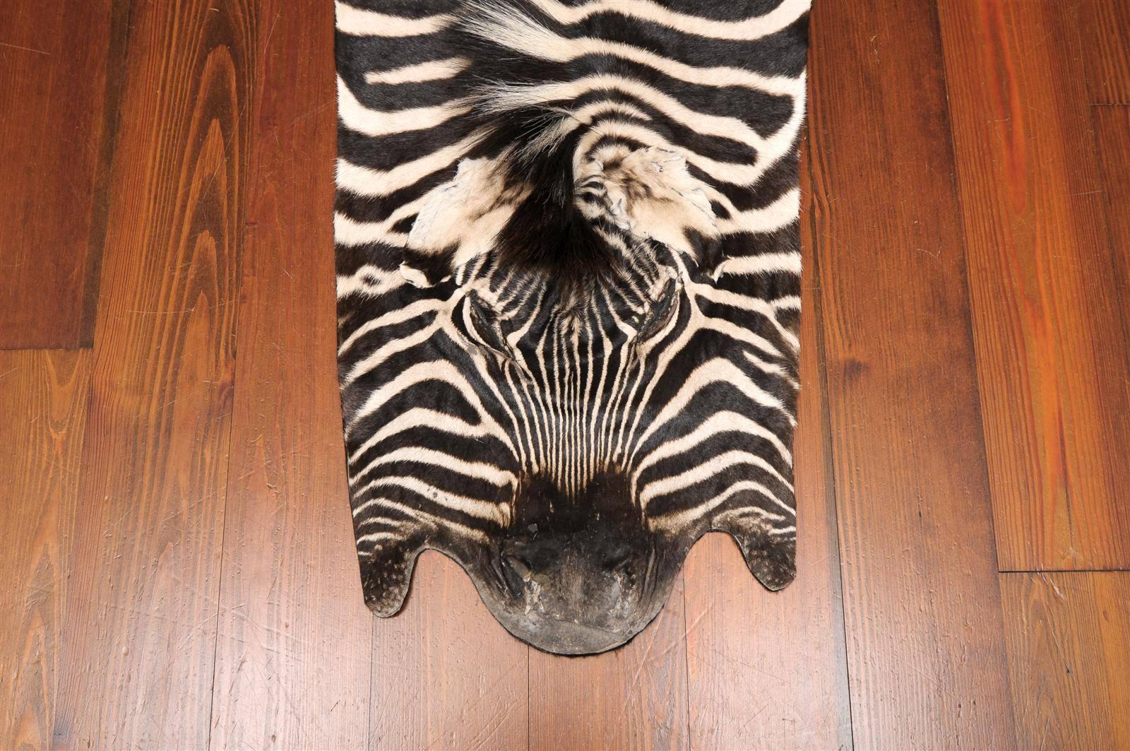 Authentic Zebra Skin Rug In Good Condition In Atlanta, GA