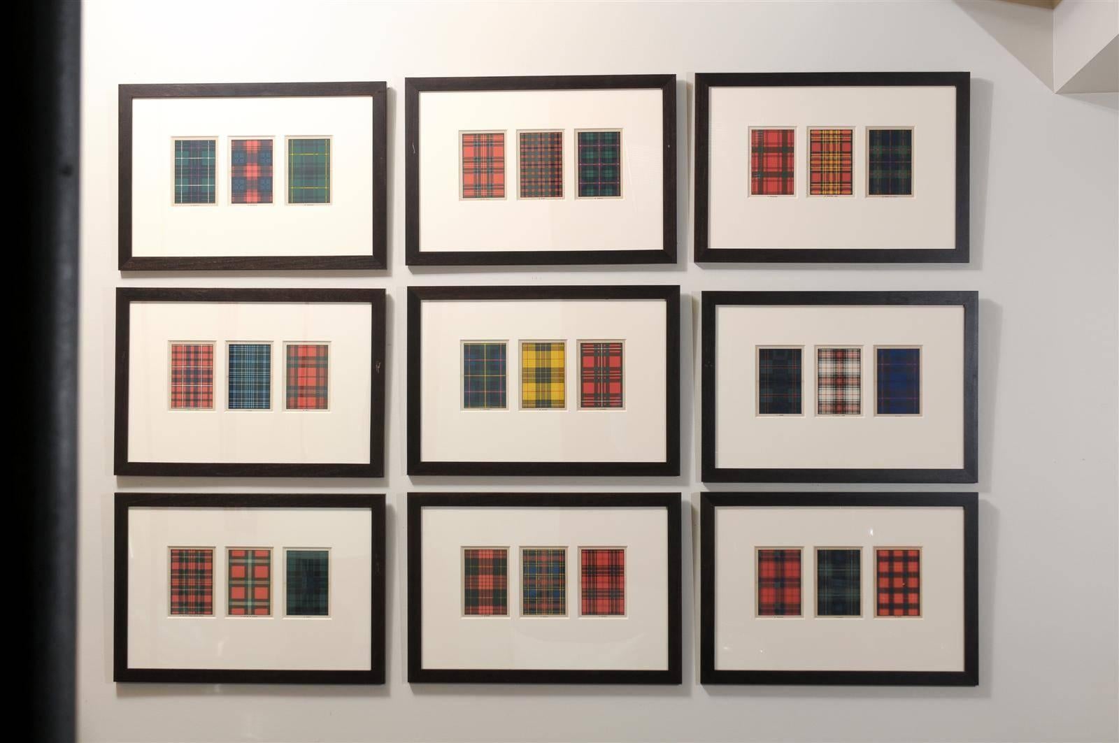 Set of nine framed classic plaid patterns. Not for individual sale.