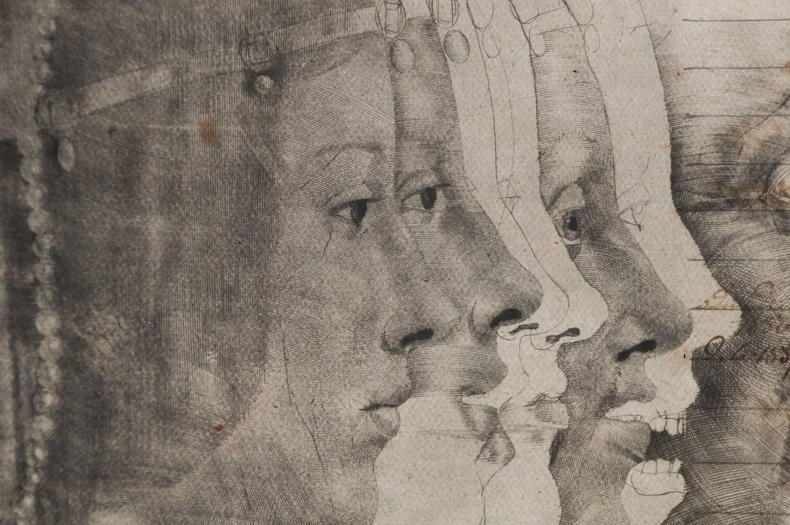 Jiri Anderle, Czech - Beatrice d'Este, monoprint: etching with unique handwork In Distressed Condition In Atlanta, GA
