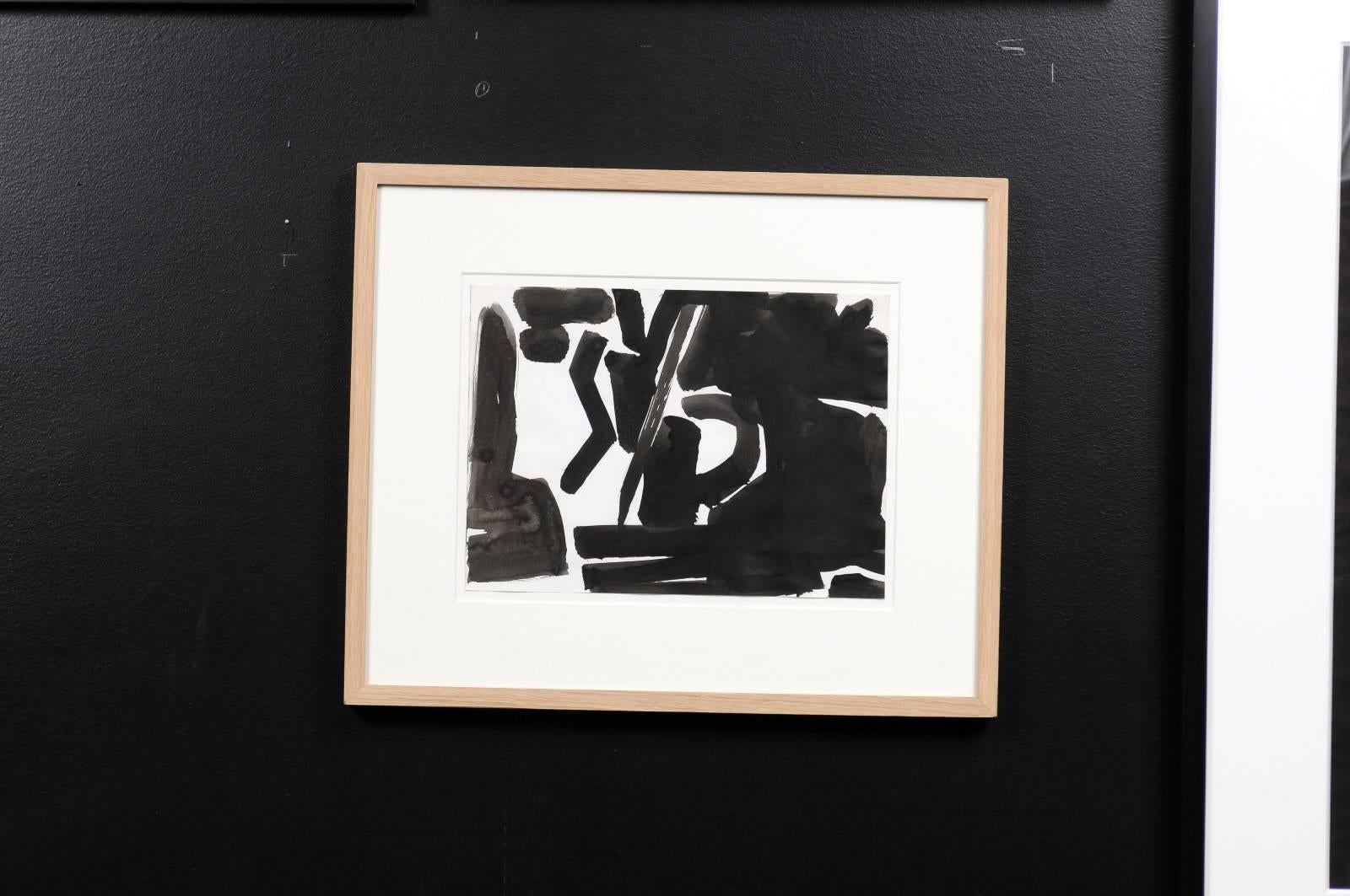 20th Century Jacques Nestle, Original Black and White Artwork in Walnut Frame