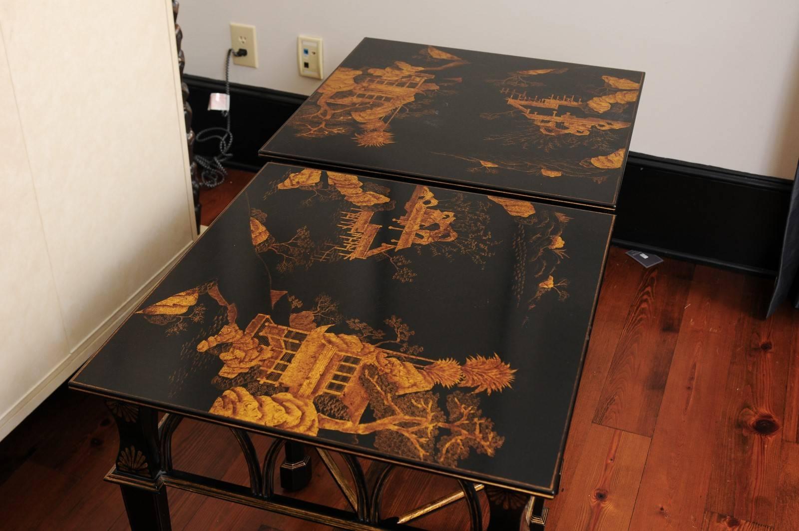 Hand-Painted EJ Victor Chinoiserie Side Table In Good Condition In Atlanta, GA