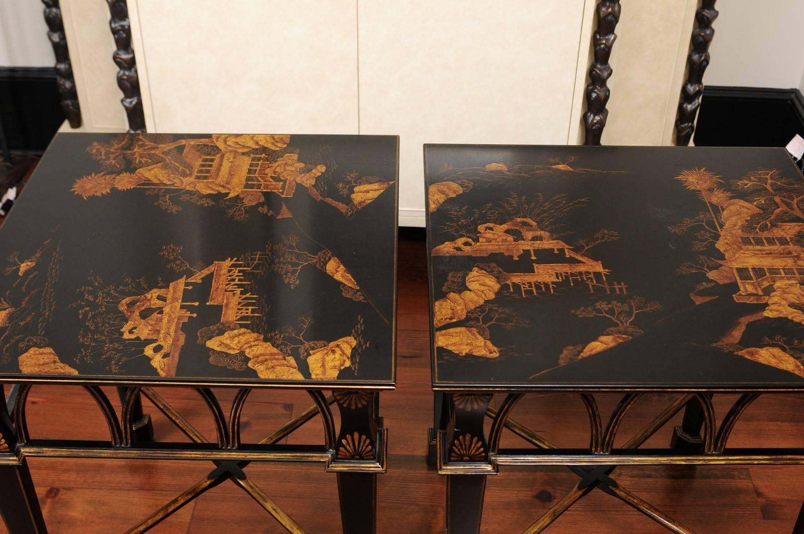 Hand-Painted EJ Victor Chinoiserie Side Table 1