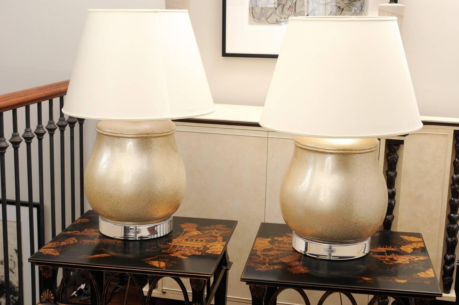 Metallic Finish Potbelly Form Lamp with Brand New Acrylic Bases 3