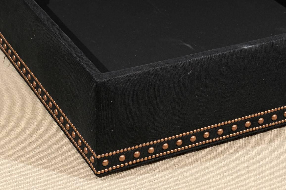 Wesley Hall Black Linen Upholstered Storage Ottoman 3