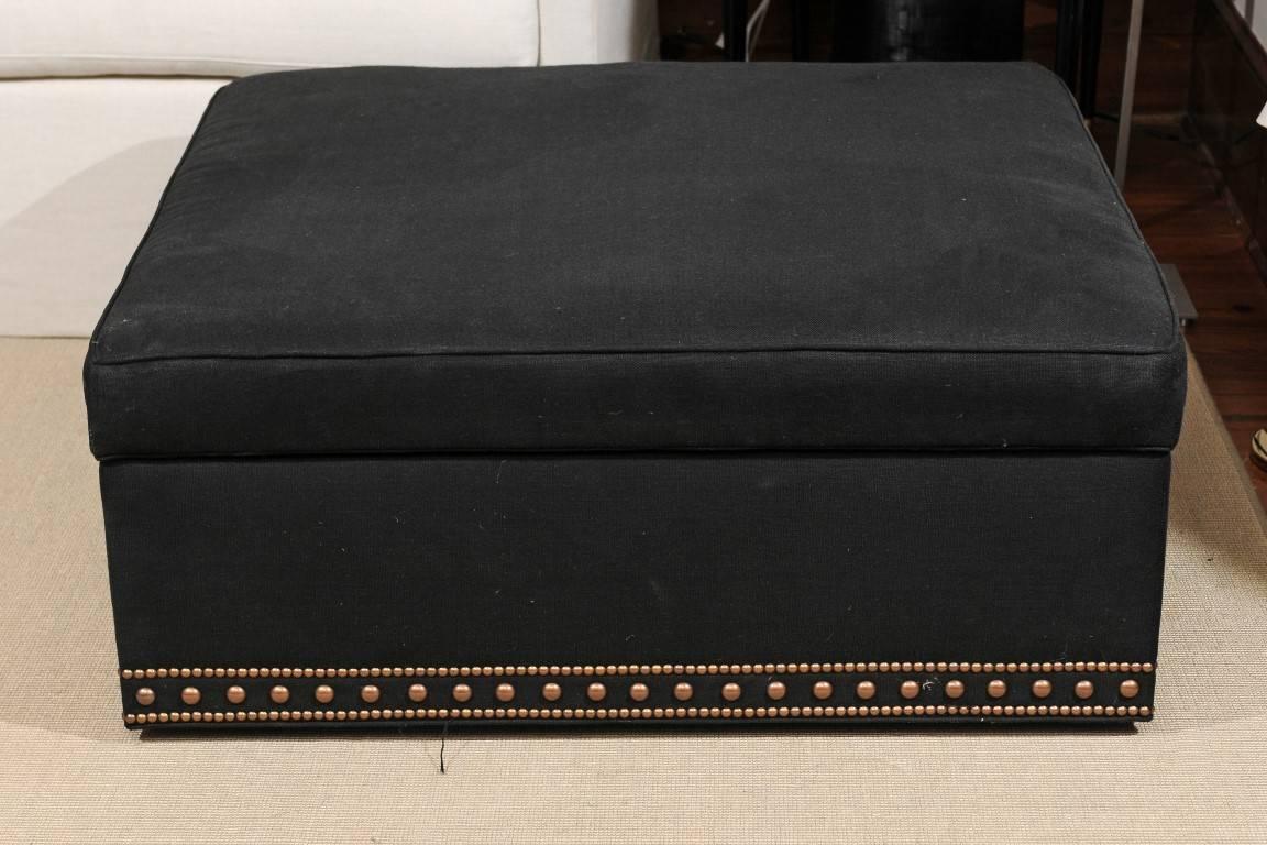 Wesley Hall Black Linen Upholstered Storage Ottoman 4