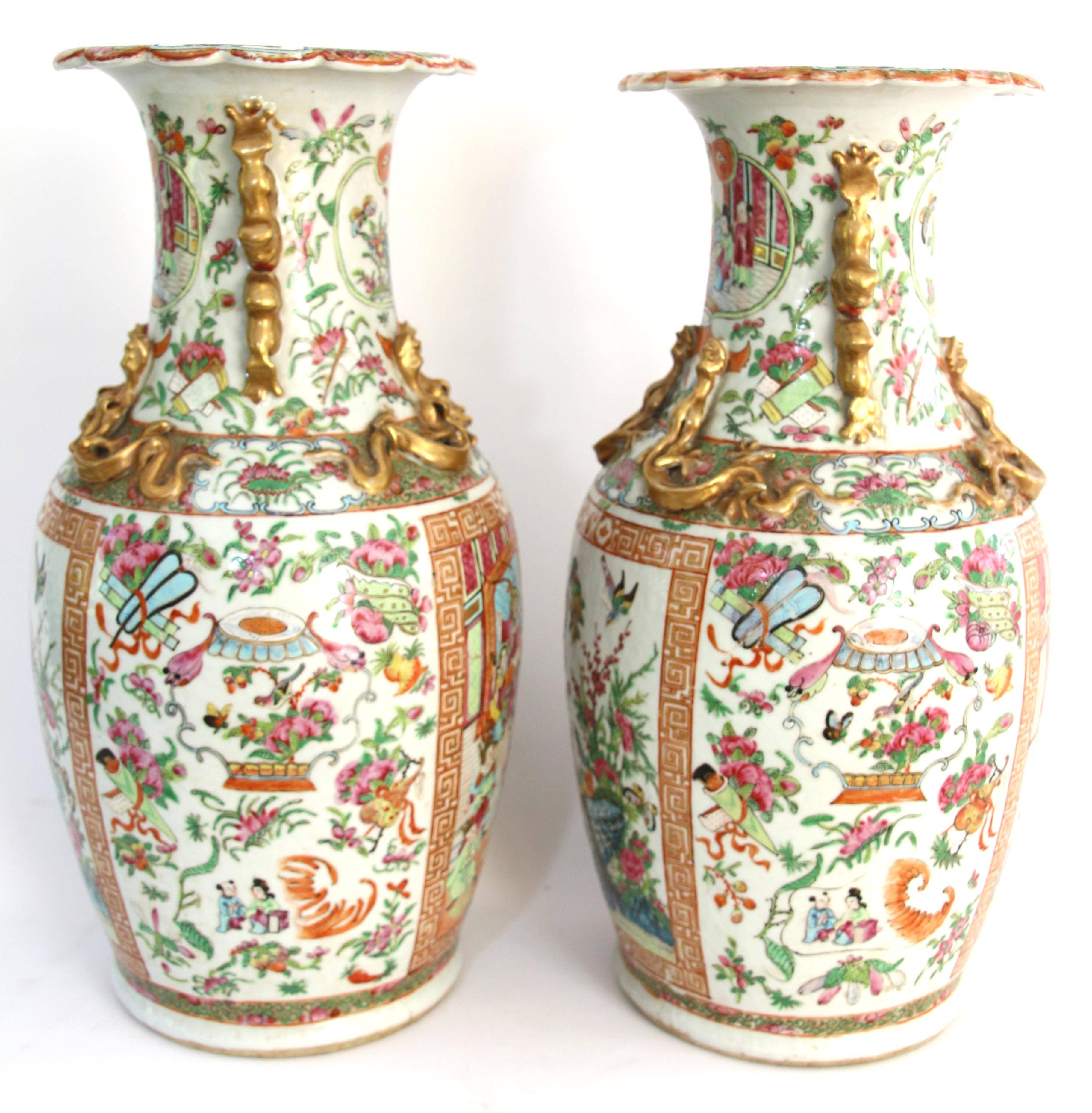 Large Pair of 19th Century, Rose Mandarin Chinese Export Vases 1