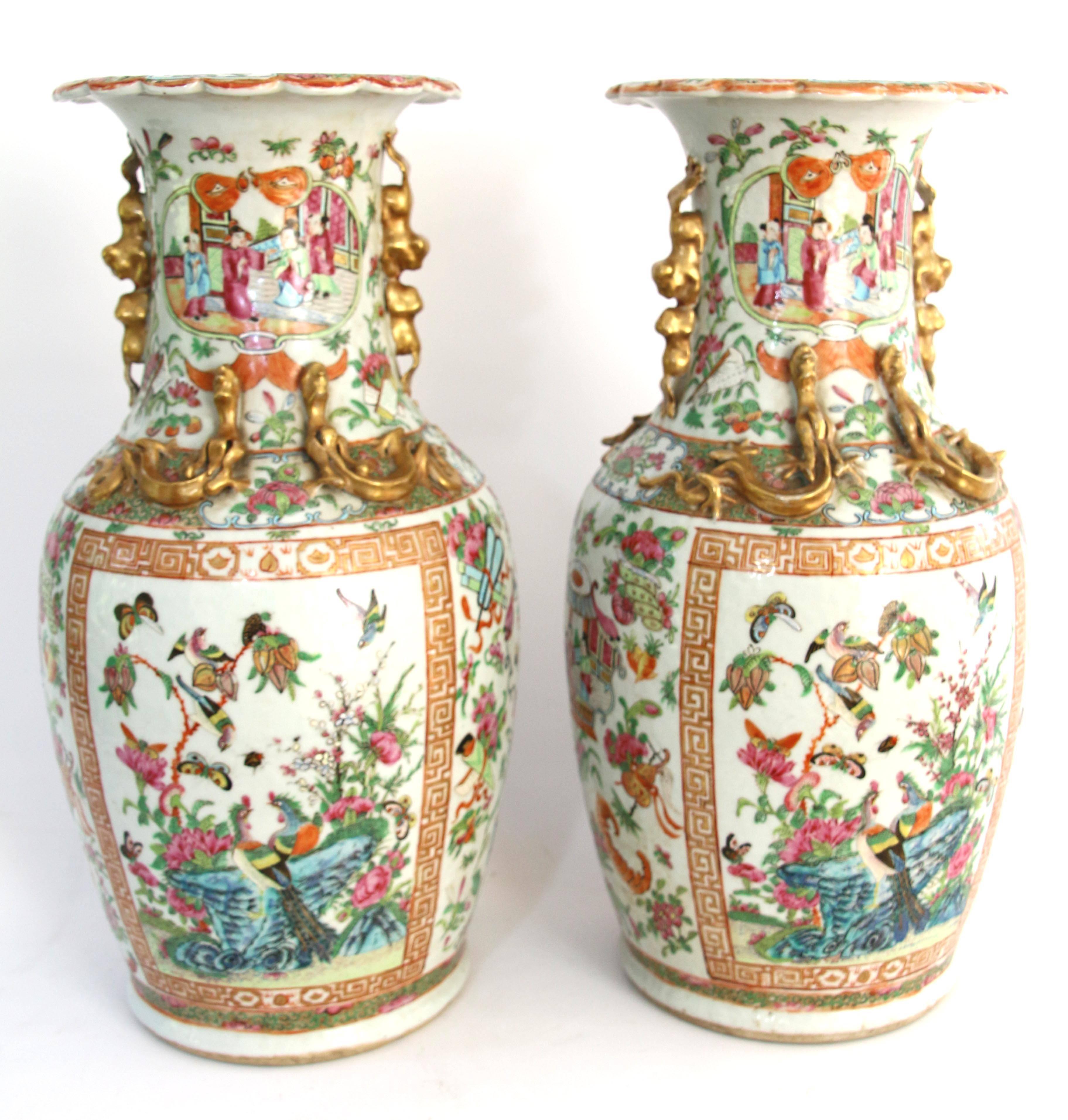 Large Pair of 19th Century, Rose Mandarin Chinese Export Vases 2