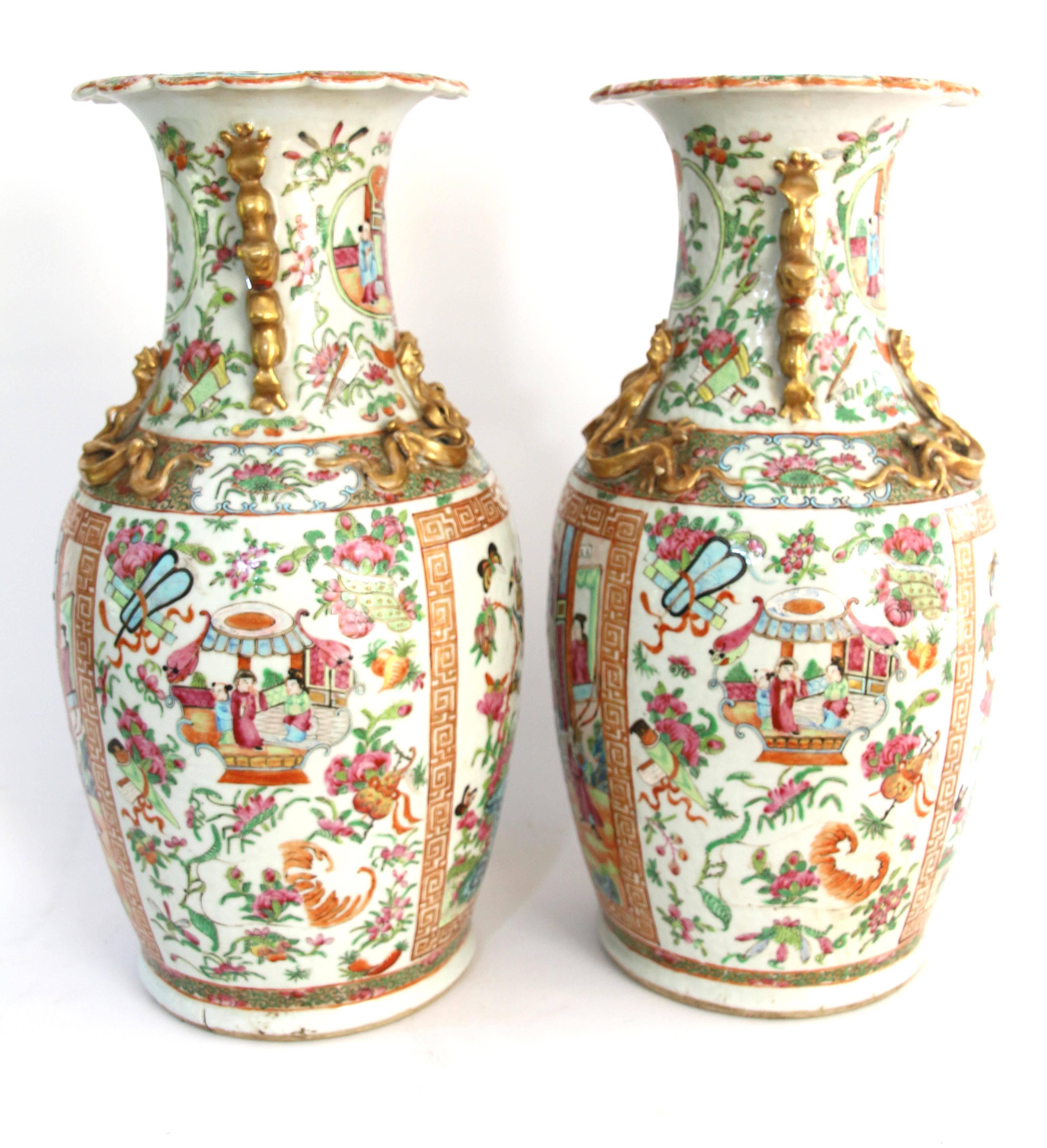 Large Pair of 19th Century, Rose Mandarin Chinese Export Vases 3