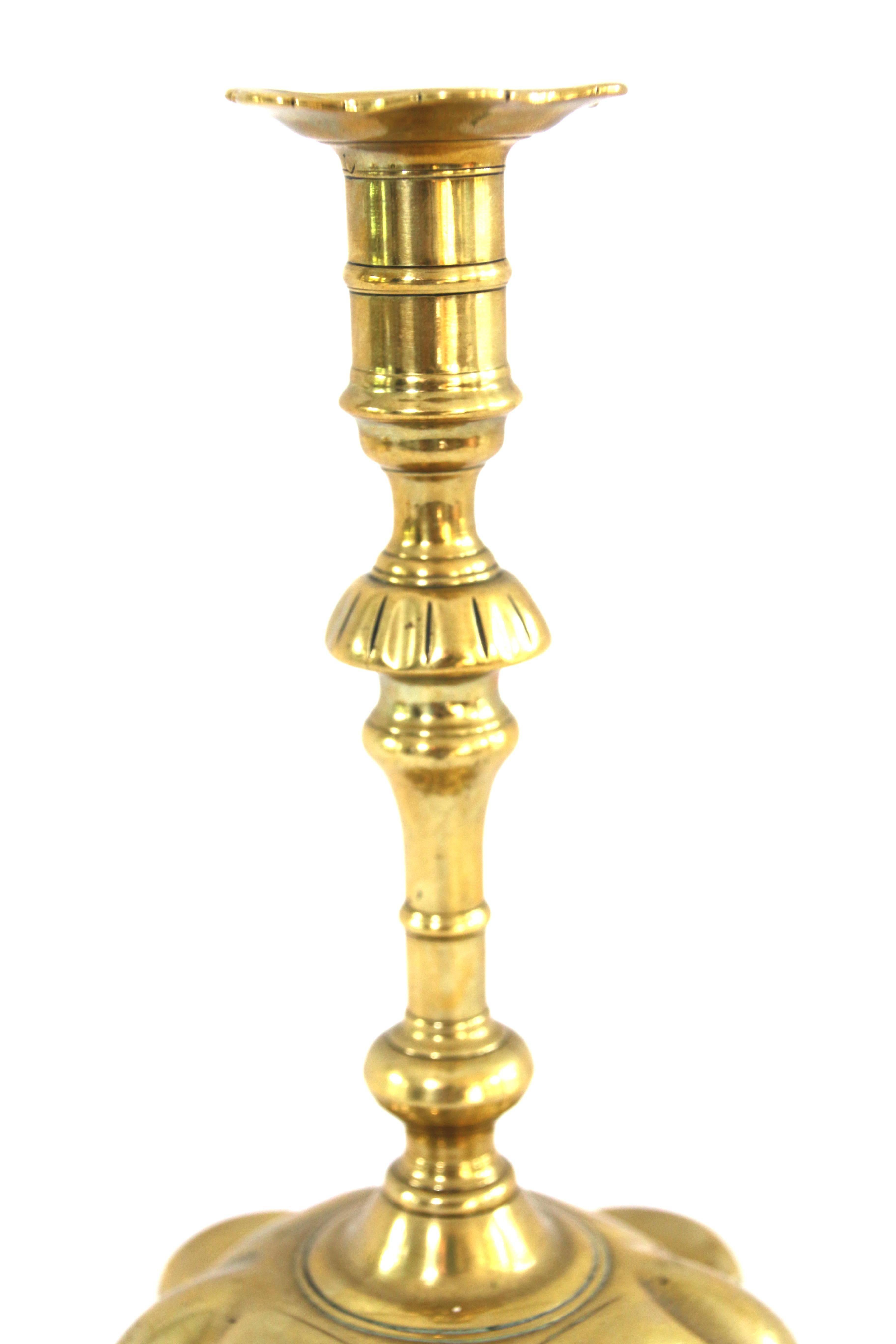 Pair of Queen Anne Brass Candlesticks of Seamed Construction For Sale 1