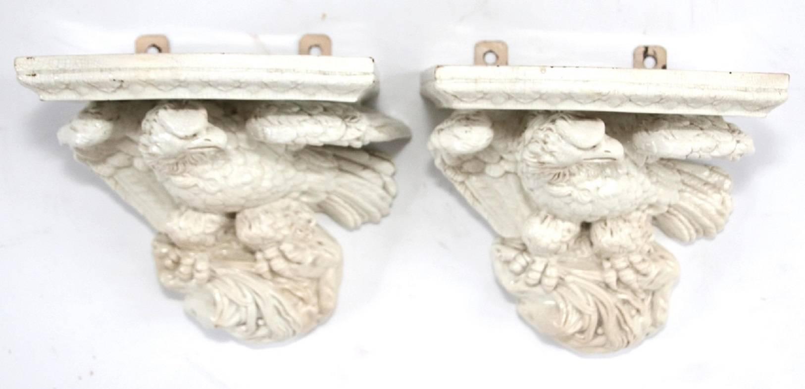 American Pair of 19th Century Porcelain Eagle Form Wall Shelves For Sale