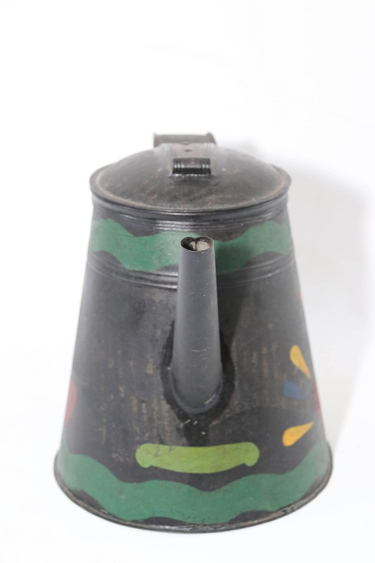 19th Century Painted Tinware Coffee Pot Stamped J. Ketterer In Good Condition For Sale In Woodbury, CT