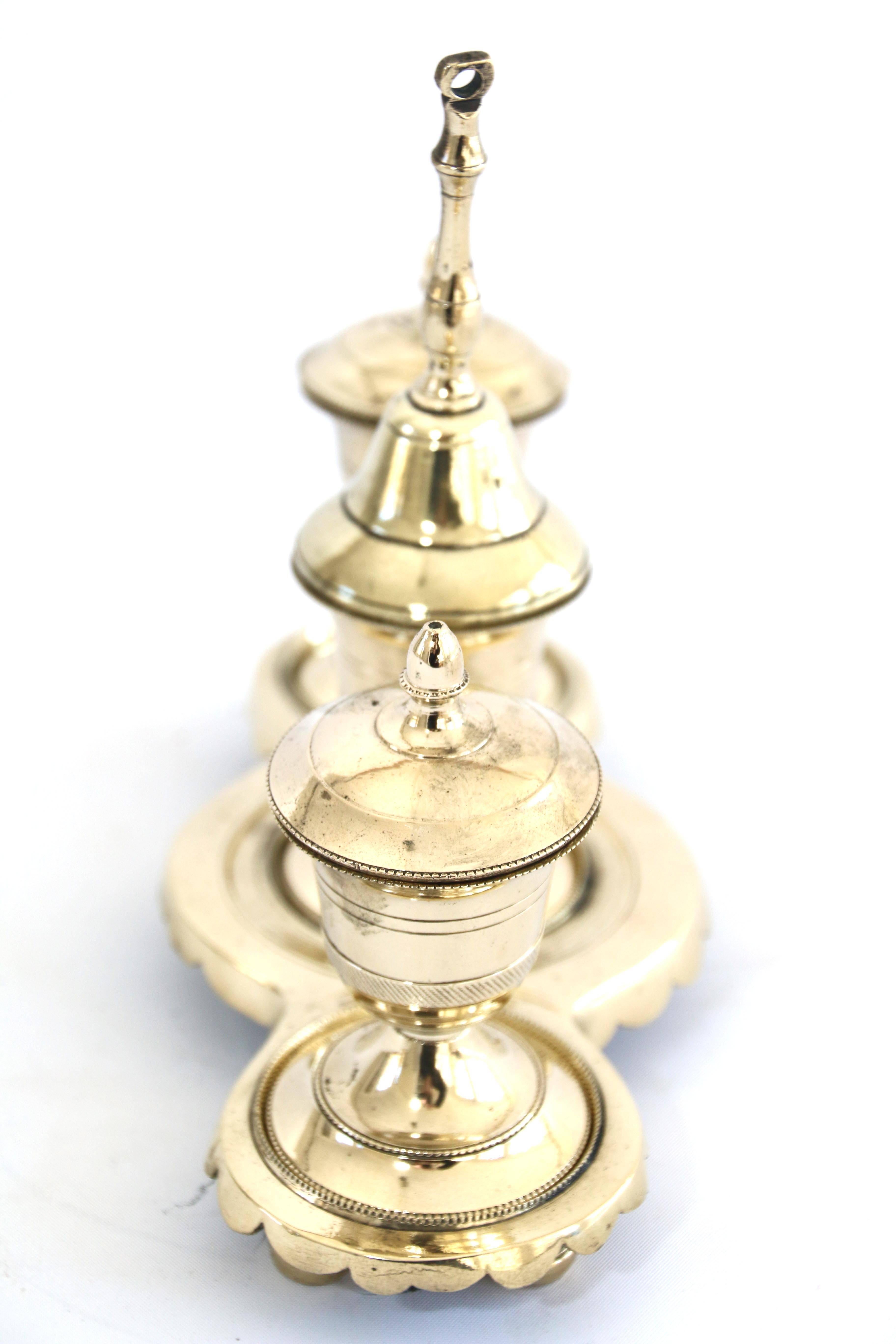 European 19th Century Brass Standish (Inkwell)  For Sale