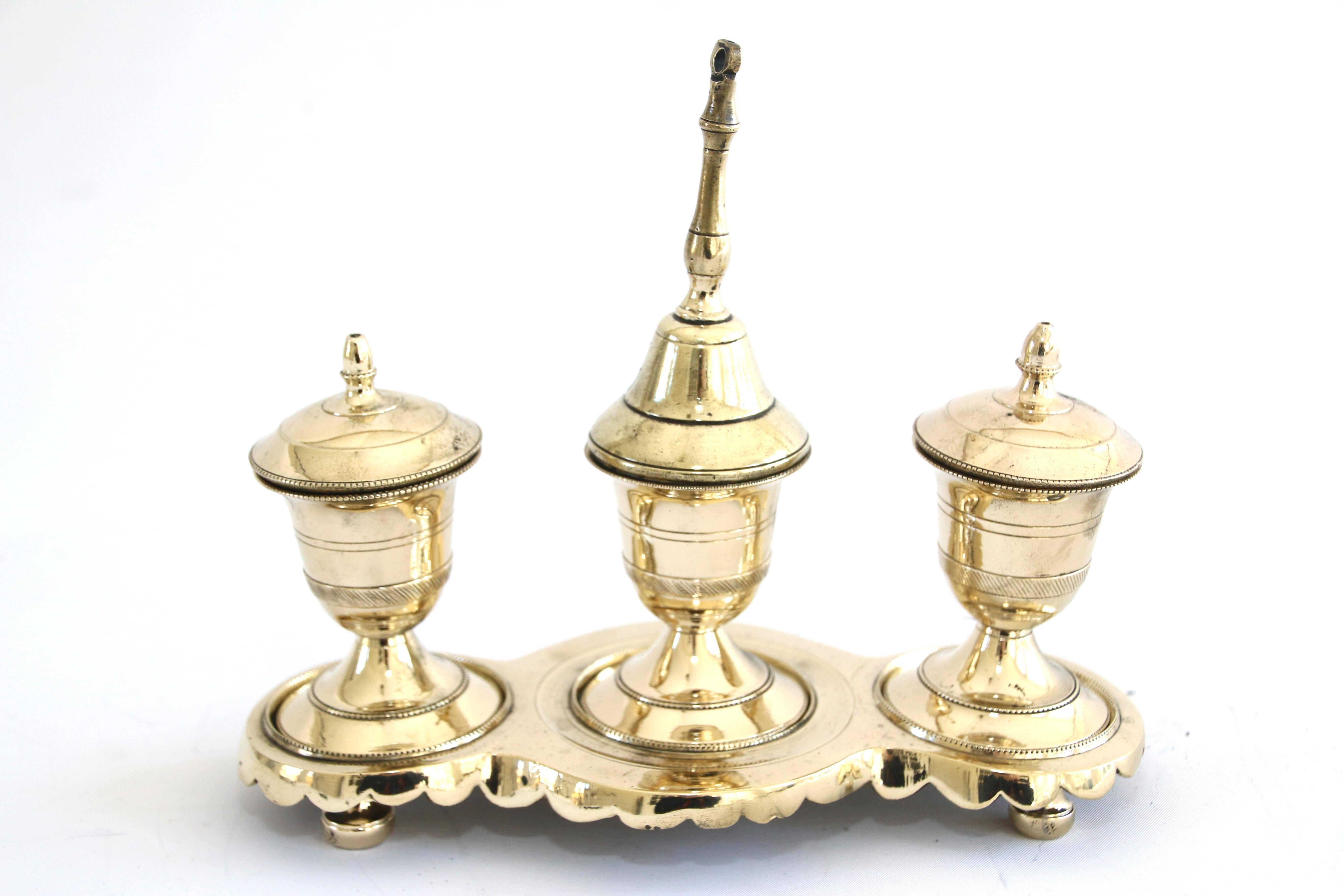 19th Century Brass Standish (Inkwell)  In Excellent Condition For Sale In Woodbury, CT