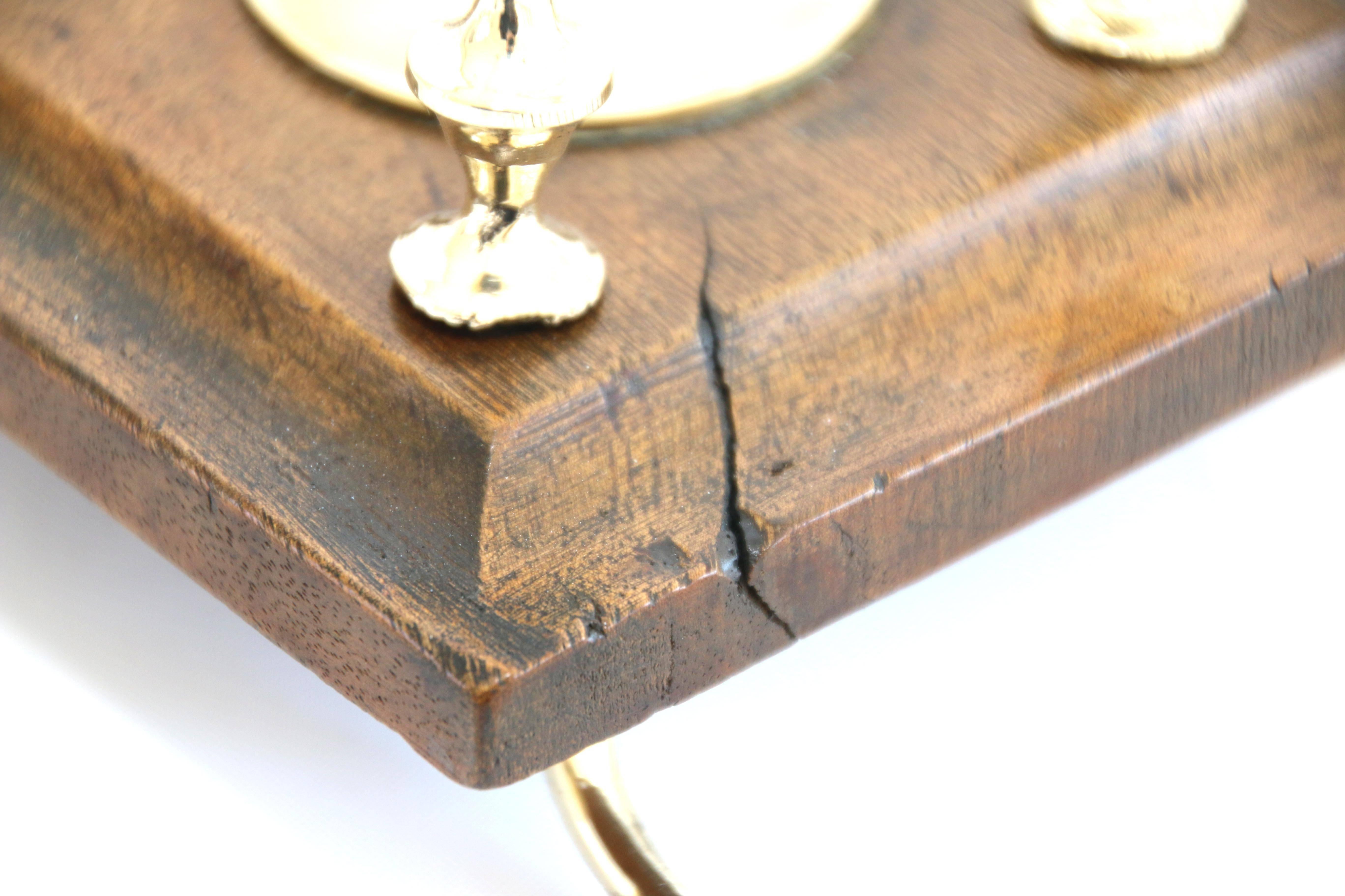 European Late 18th Century Brass Standish on Wooden Base For Sale