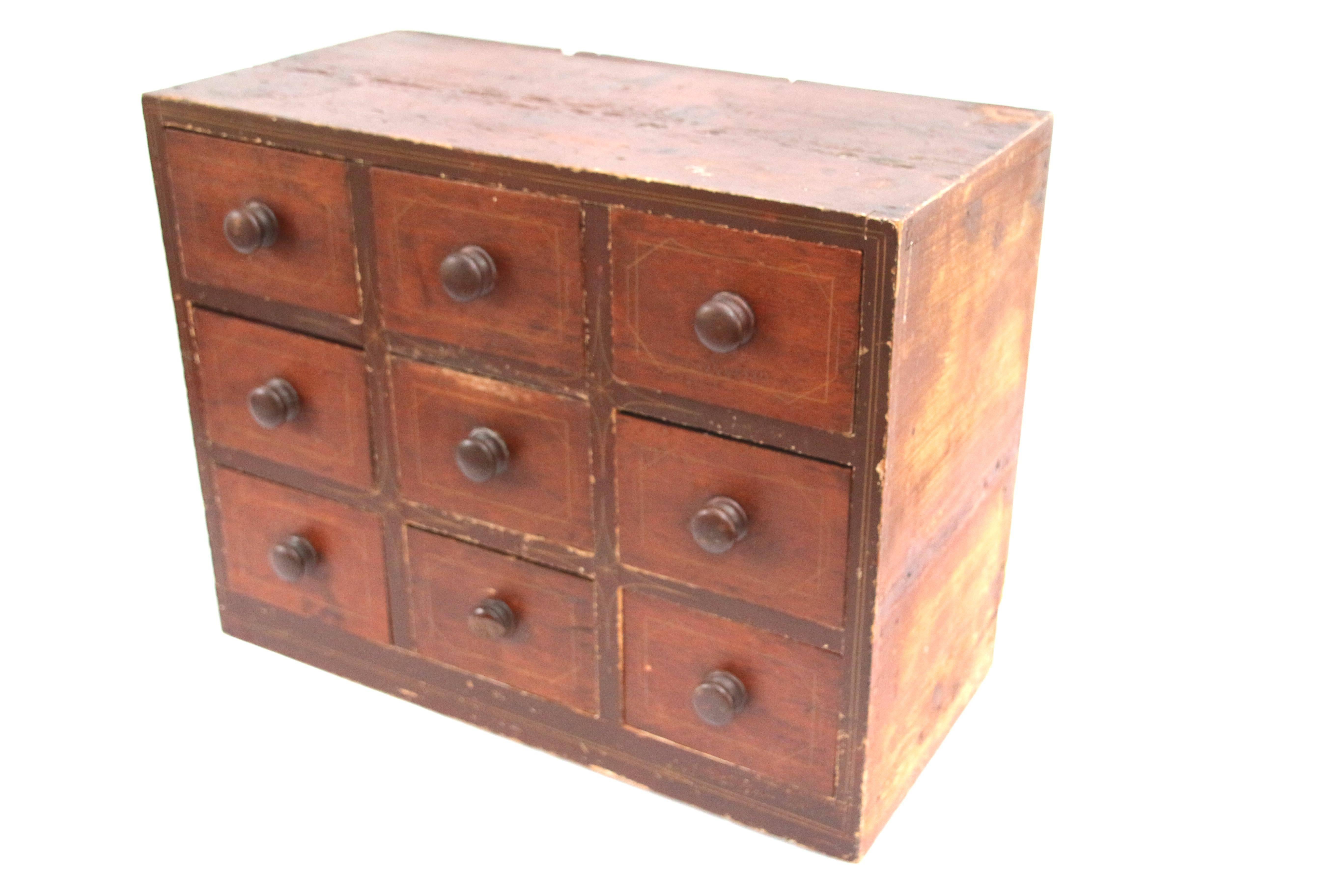 19th Century Red Painted Vermont Apothecary or Spice Chest For Sale 5