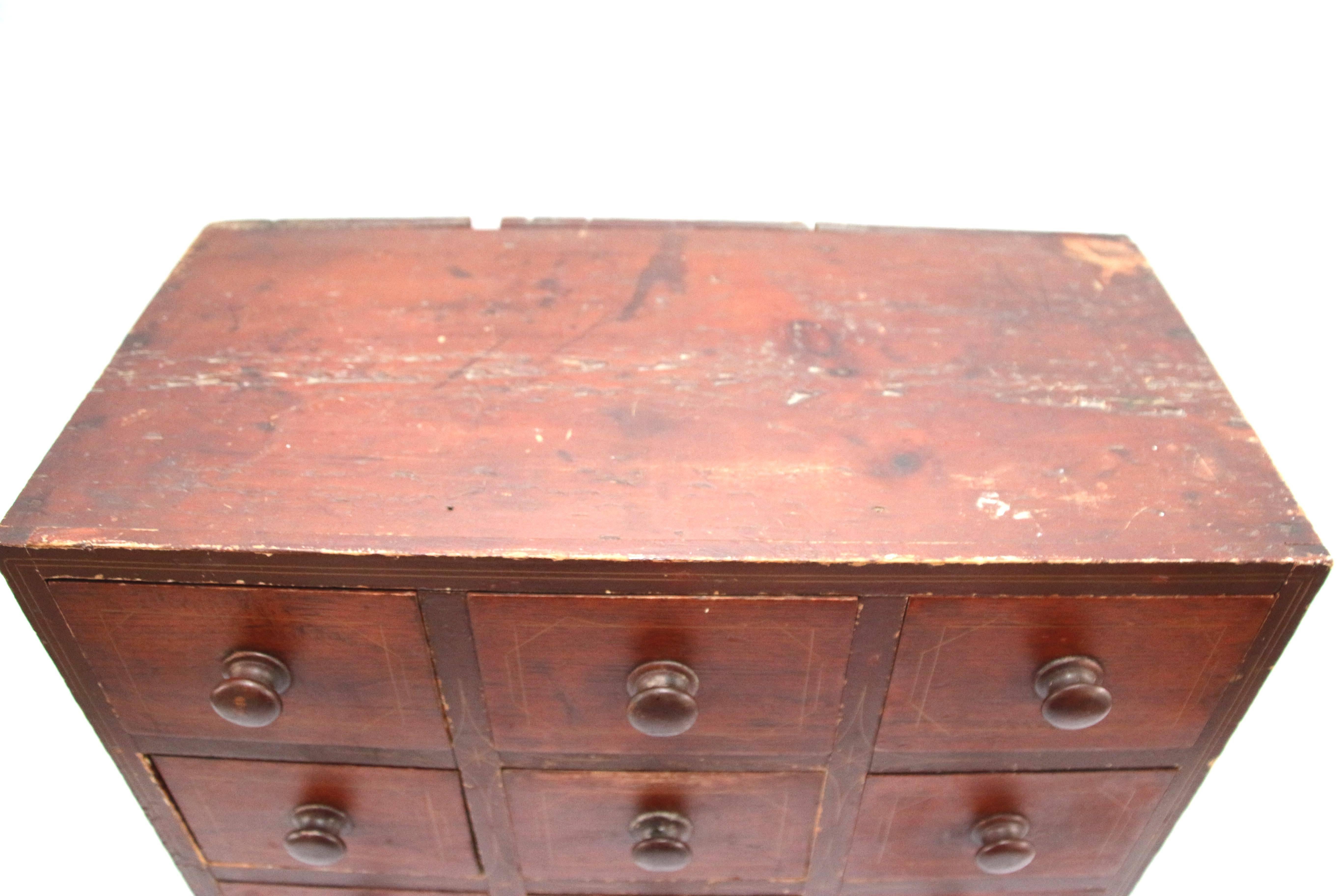 19th Century Red Painted Vermont Apothecary or Spice Chest For Sale 2