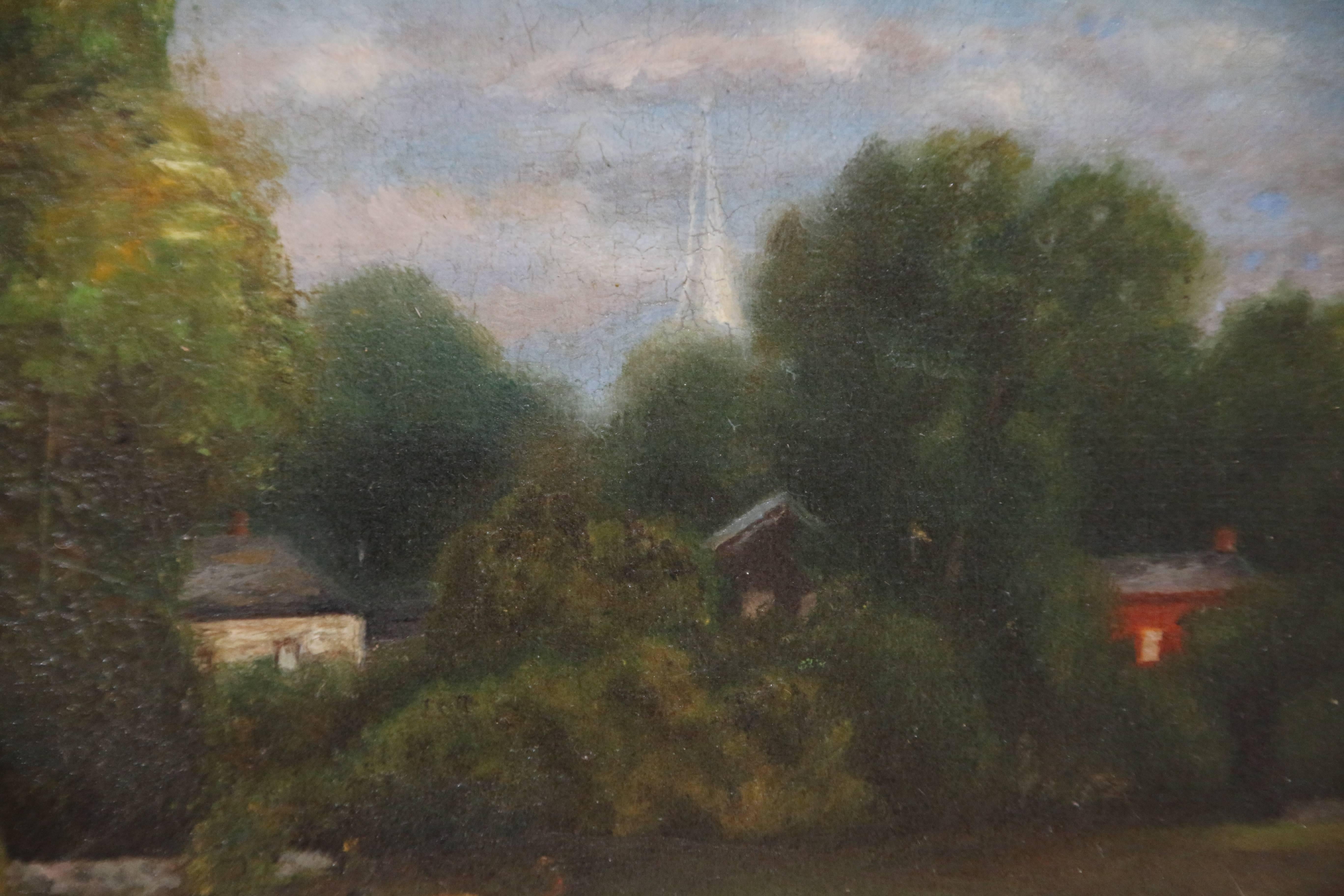 19th Century Oil on Canvas American Farm Scene by Charles Drake In Excellent Condition For Sale In Woodbury, CT