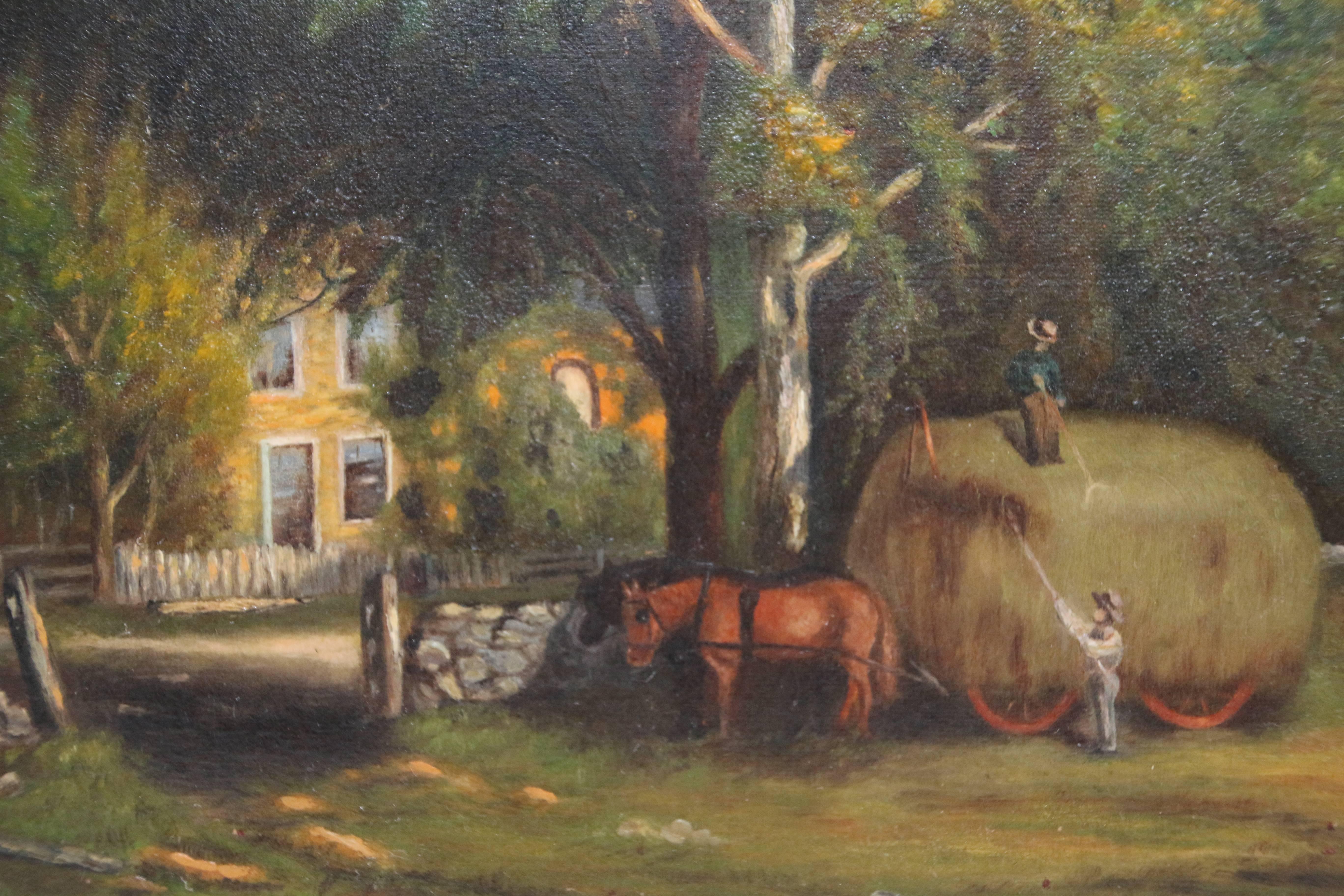 19th Century Oil on Canvas American Farm Scene by Charles Drake For Sale 7