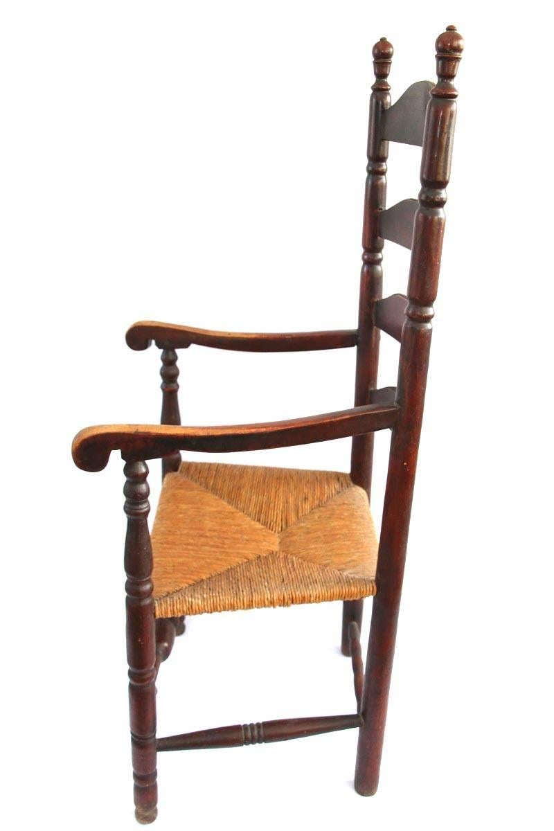 American Colonial 18th Century Coastal Connecticut Ladderback Chair in Original Red Paint For Sale