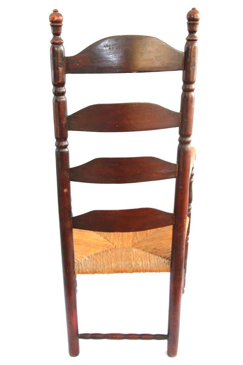 American 18th Century Coastal Connecticut Ladderback Chair in Original Red Paint For Sale