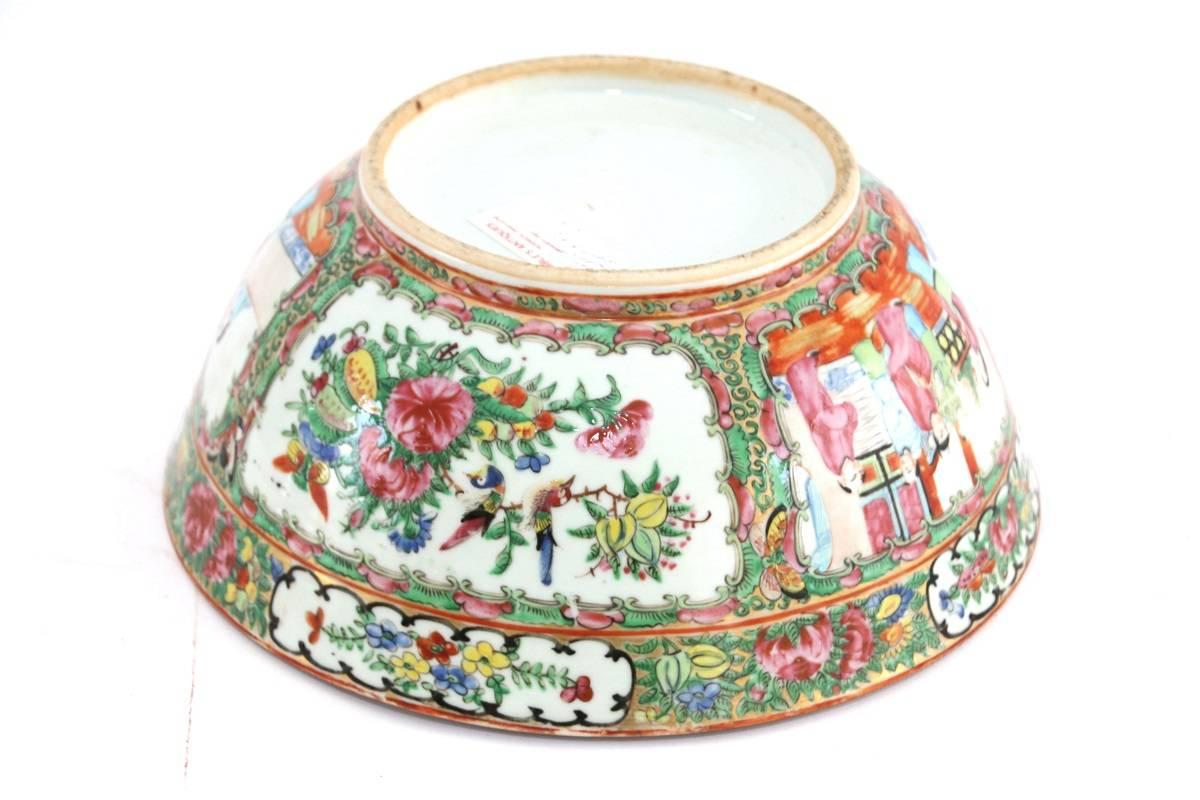 19th Century Chinese Export Porcelain Rose Medallion Punch Bowl For Sale 5