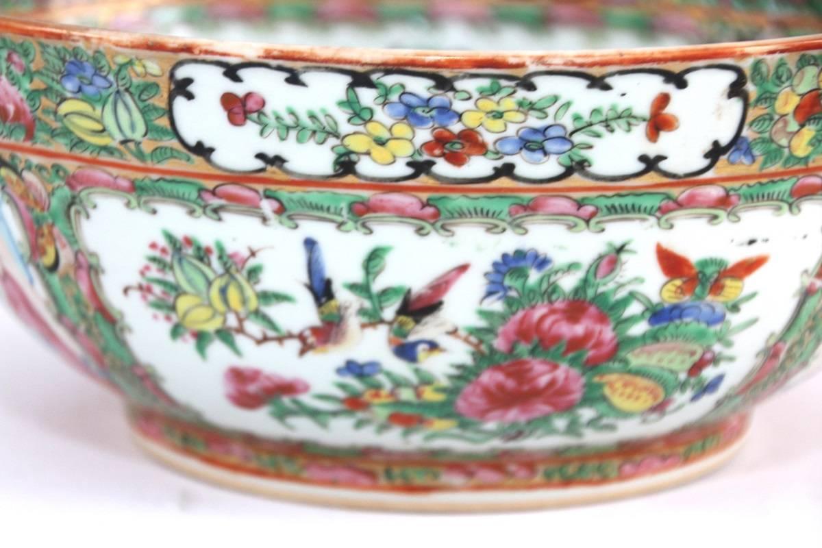 19th Century Chinese Export Porcelain Rose Medallion Punch Bowl For Sale 3