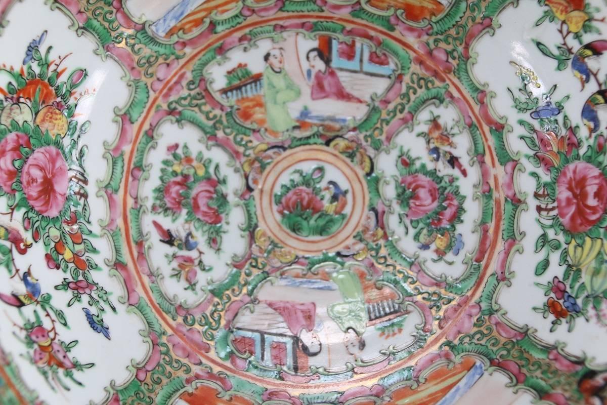 Mid-19th Century 19th Century Chinese Export Porcelain Rose Medallion Punch Bowl For Sale