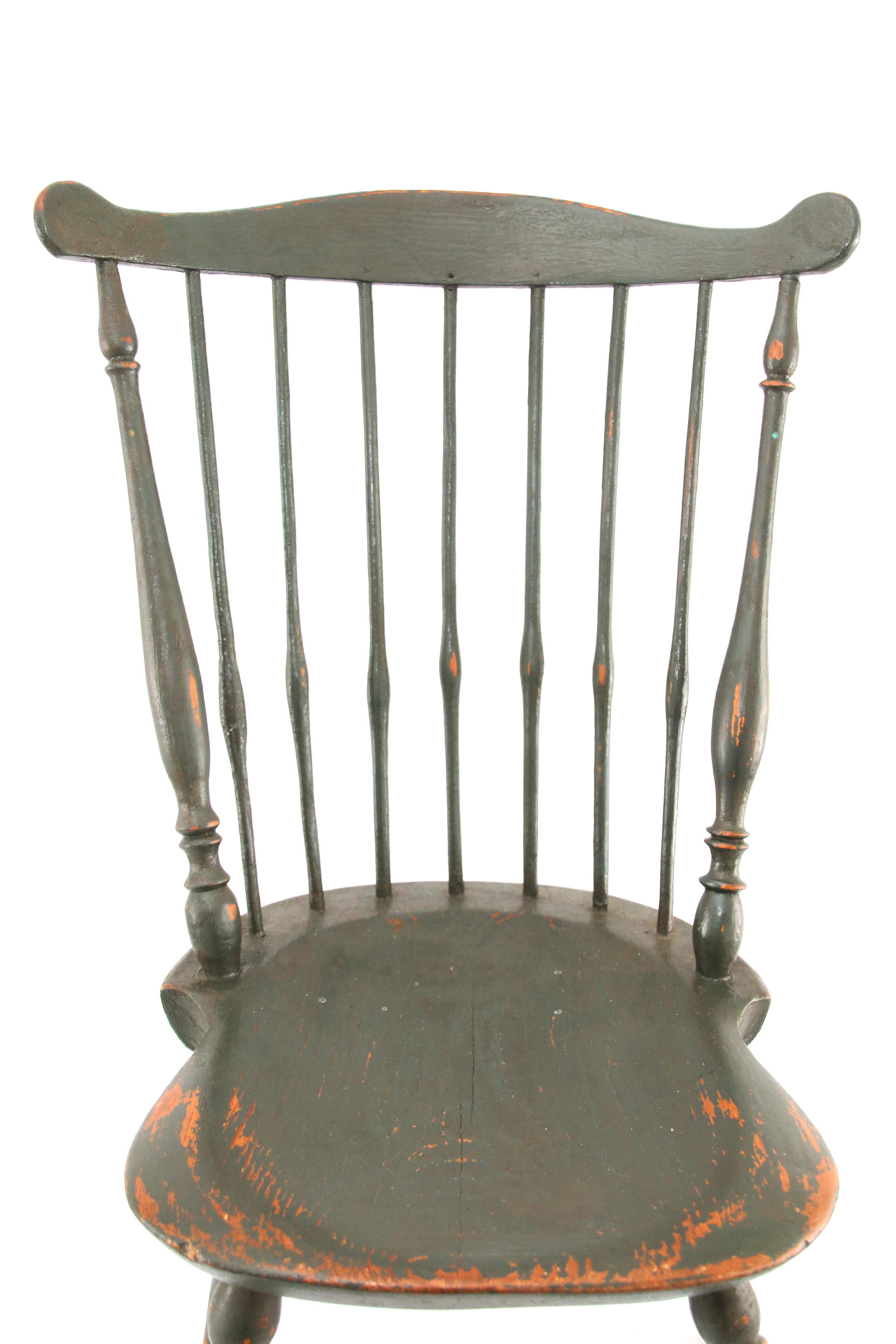 Primitive Connecticut Windsor Side Chair Signed I. Clark, circa 1800 For Sale
