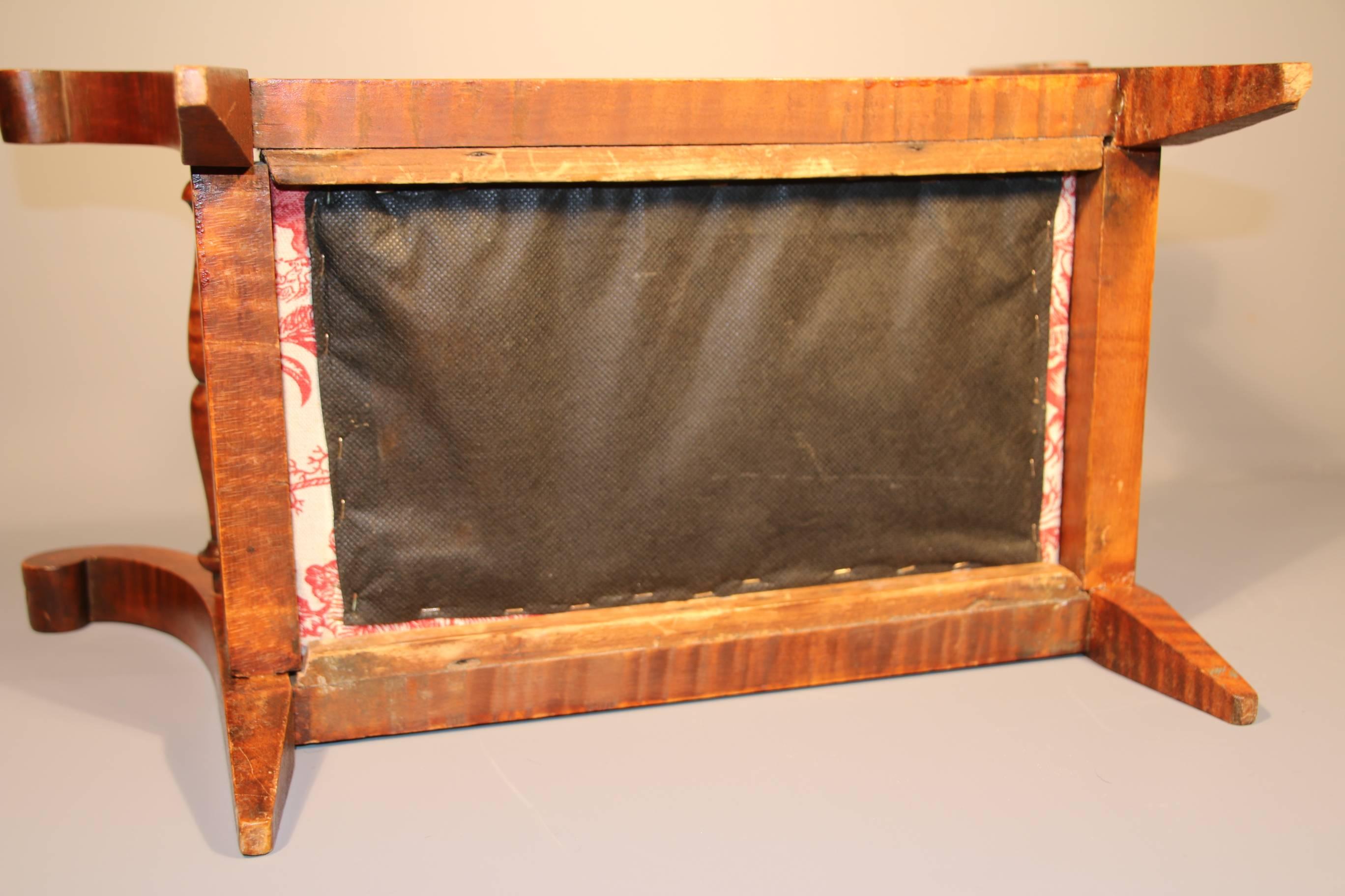 19th Century Tiger Maple Footstool with Toile Upholstery 5