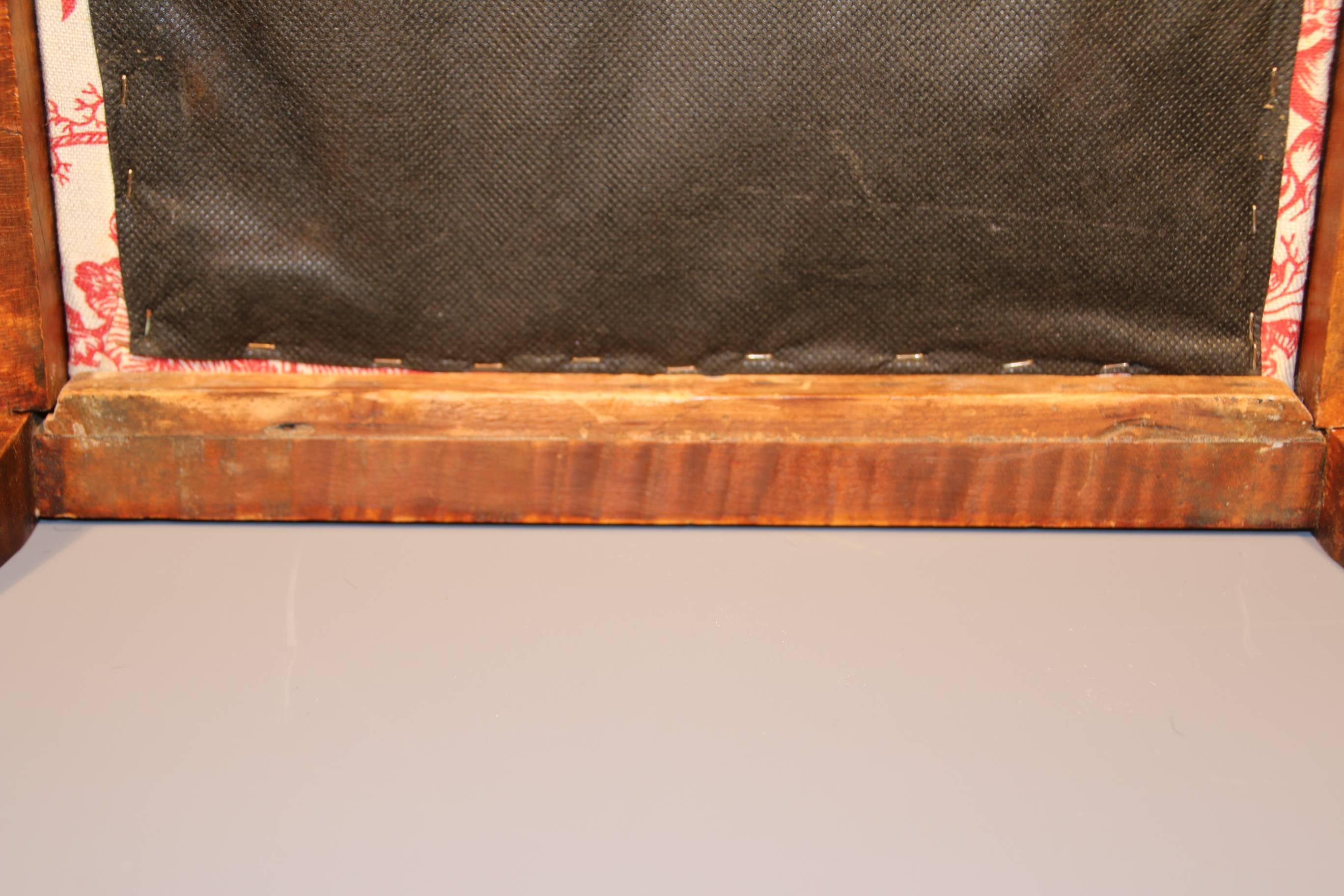 19th Century Tiger Maple Footstool with Toile Upholstery 6