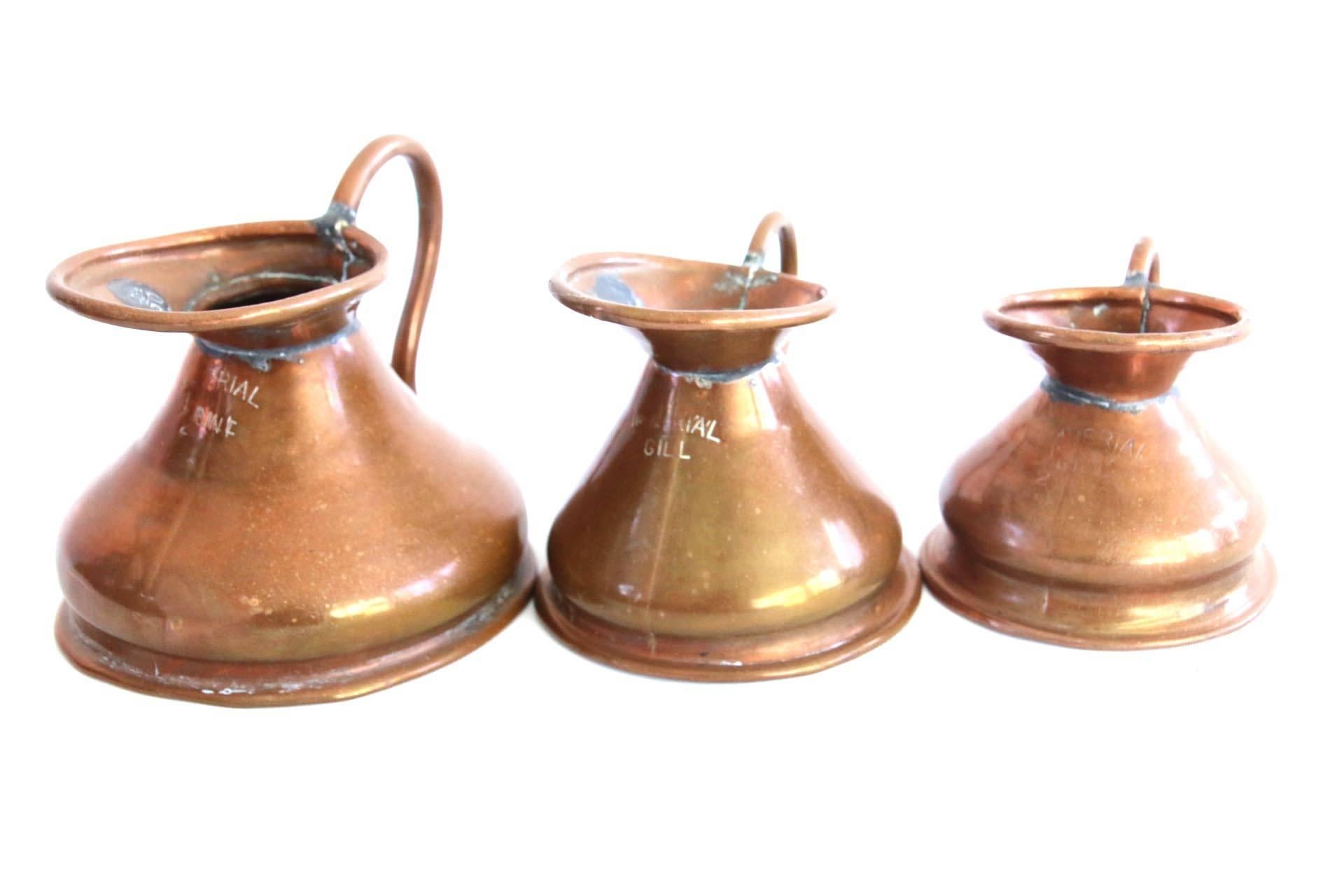 Set of Seven 19th Century Graduated British Dovetailed Copper Haystack Measures 6