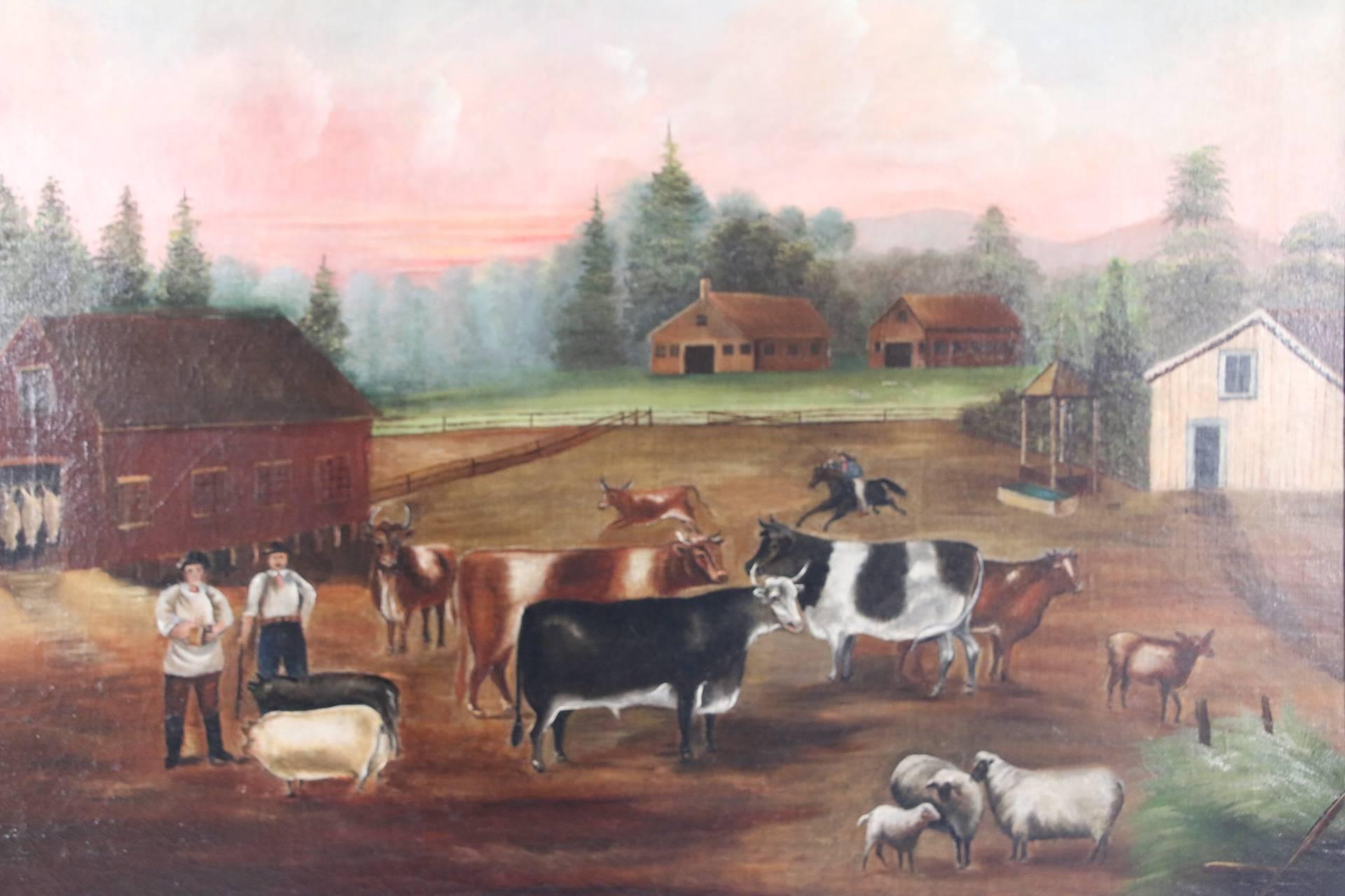 19th Century Farmyard Scene with Livestock and Barns For Sale 1