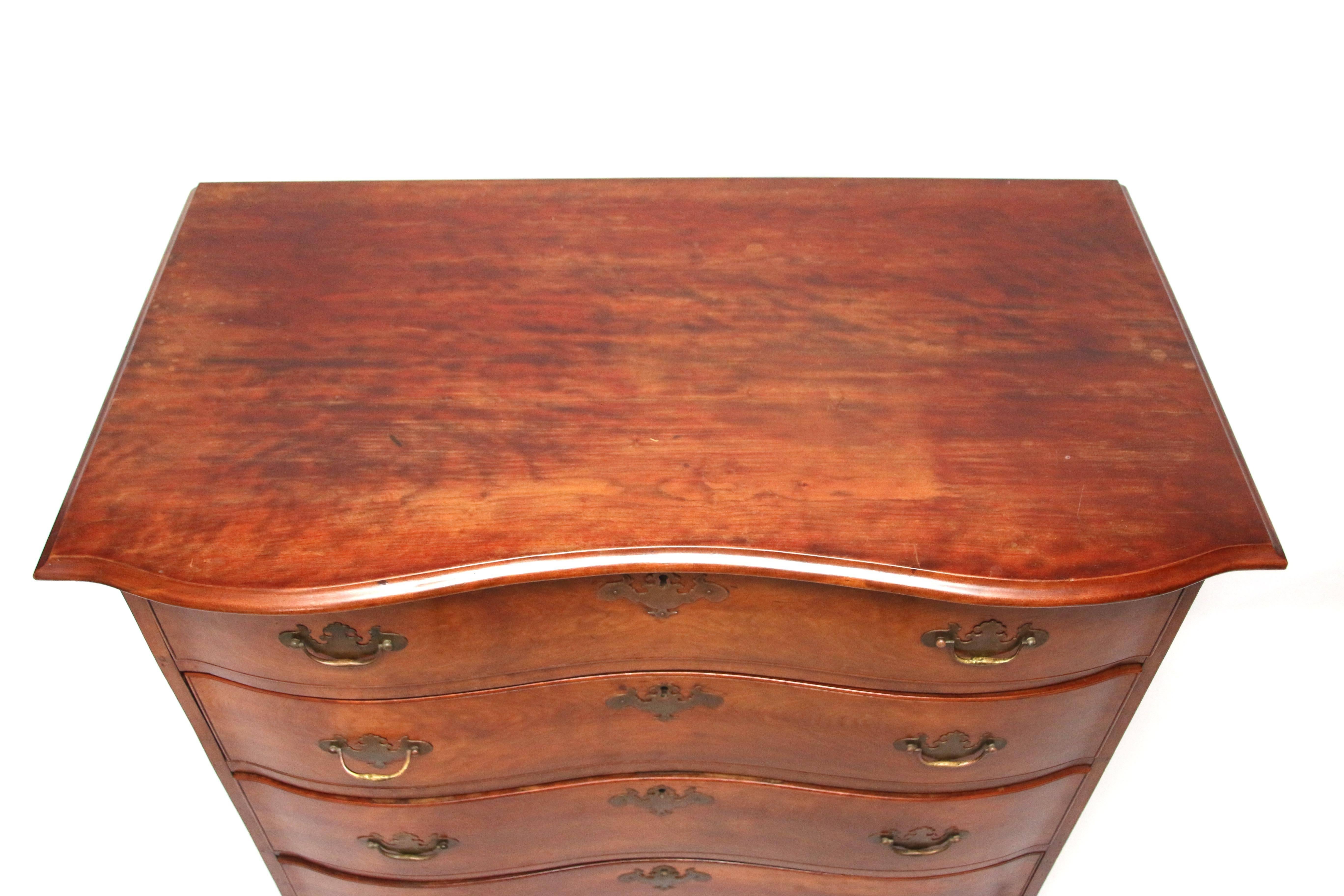 American 19th Century New England Chippendale Cherry Oxbow Chest of Drawers