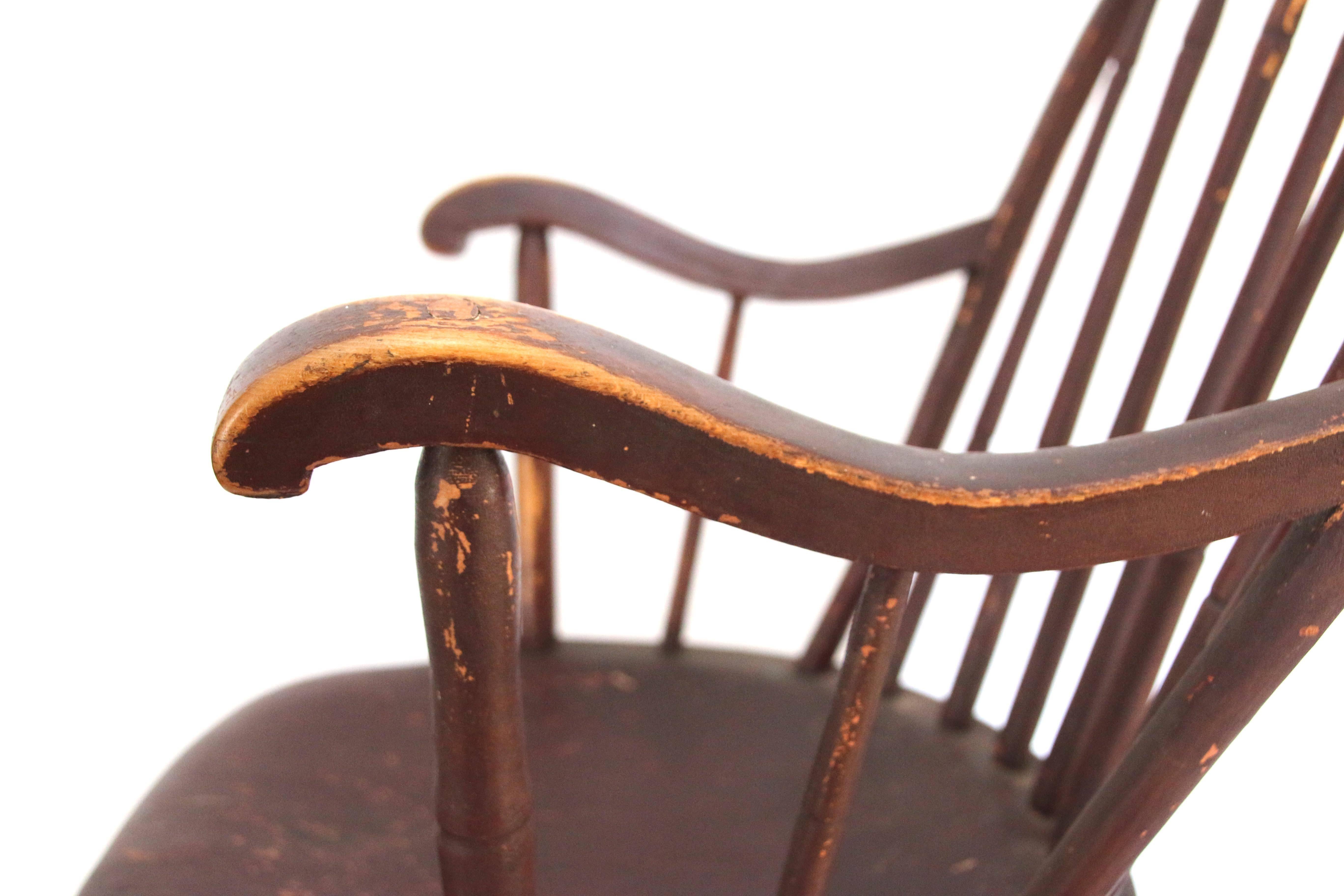 Ash Early 19th Century Pennsylvania Oxblood Red Bowback Windsor Armchair For Sale