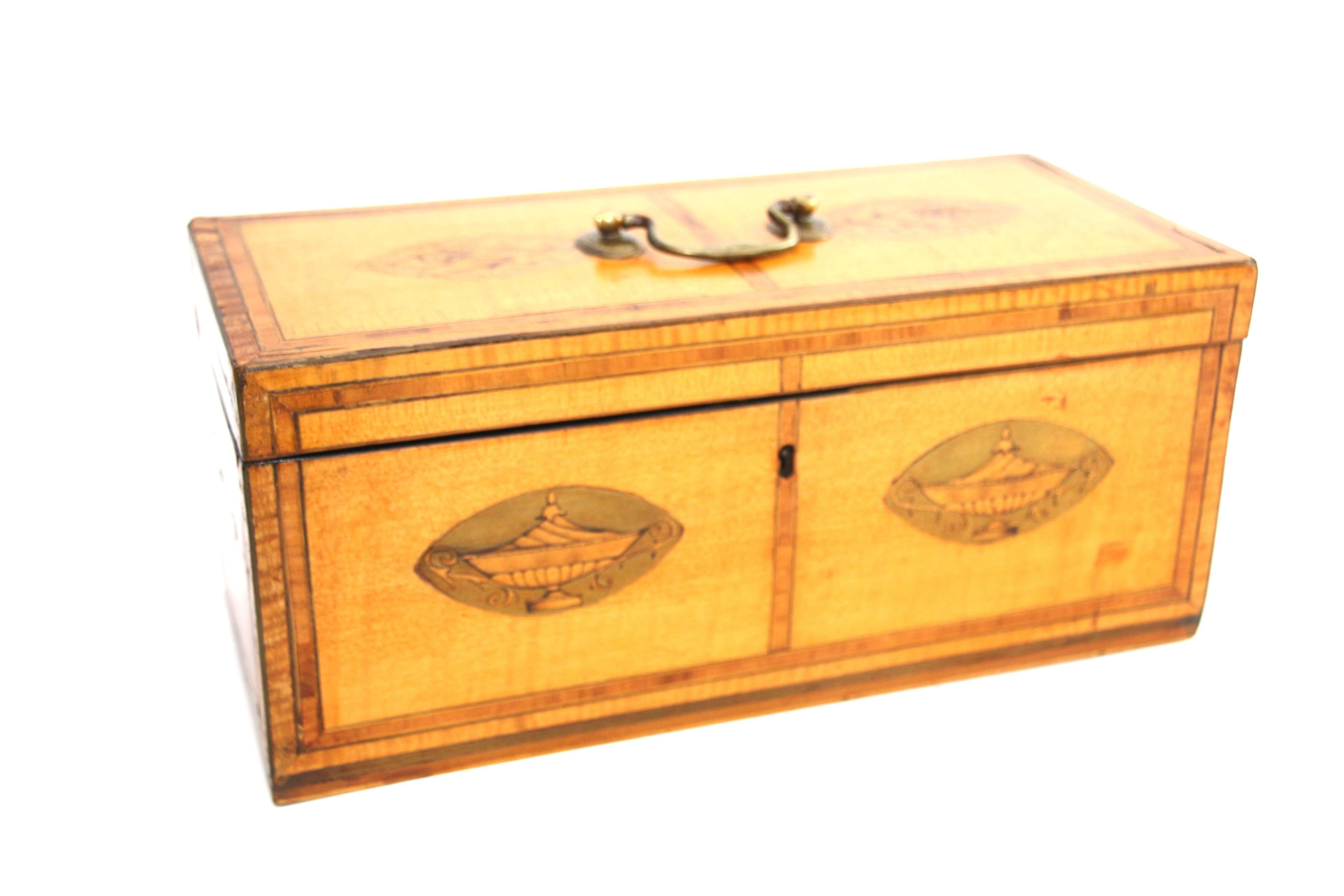 George III 18th Century Satinwood Tea Caddy with Oval Inlaid Panels