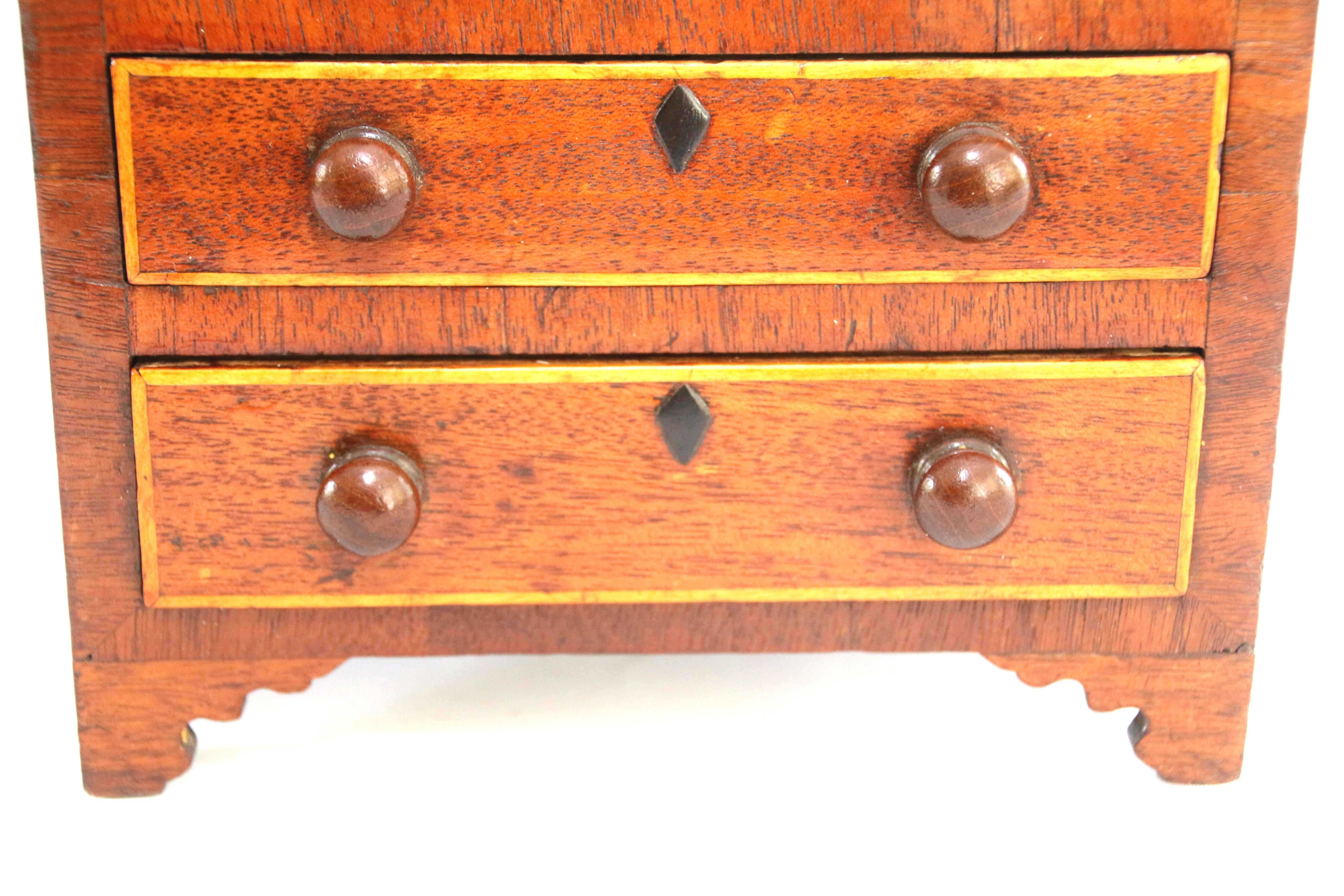 Early 19th Century Miniature Lift Top Dresser Form Jewelry Chest For Sale 1