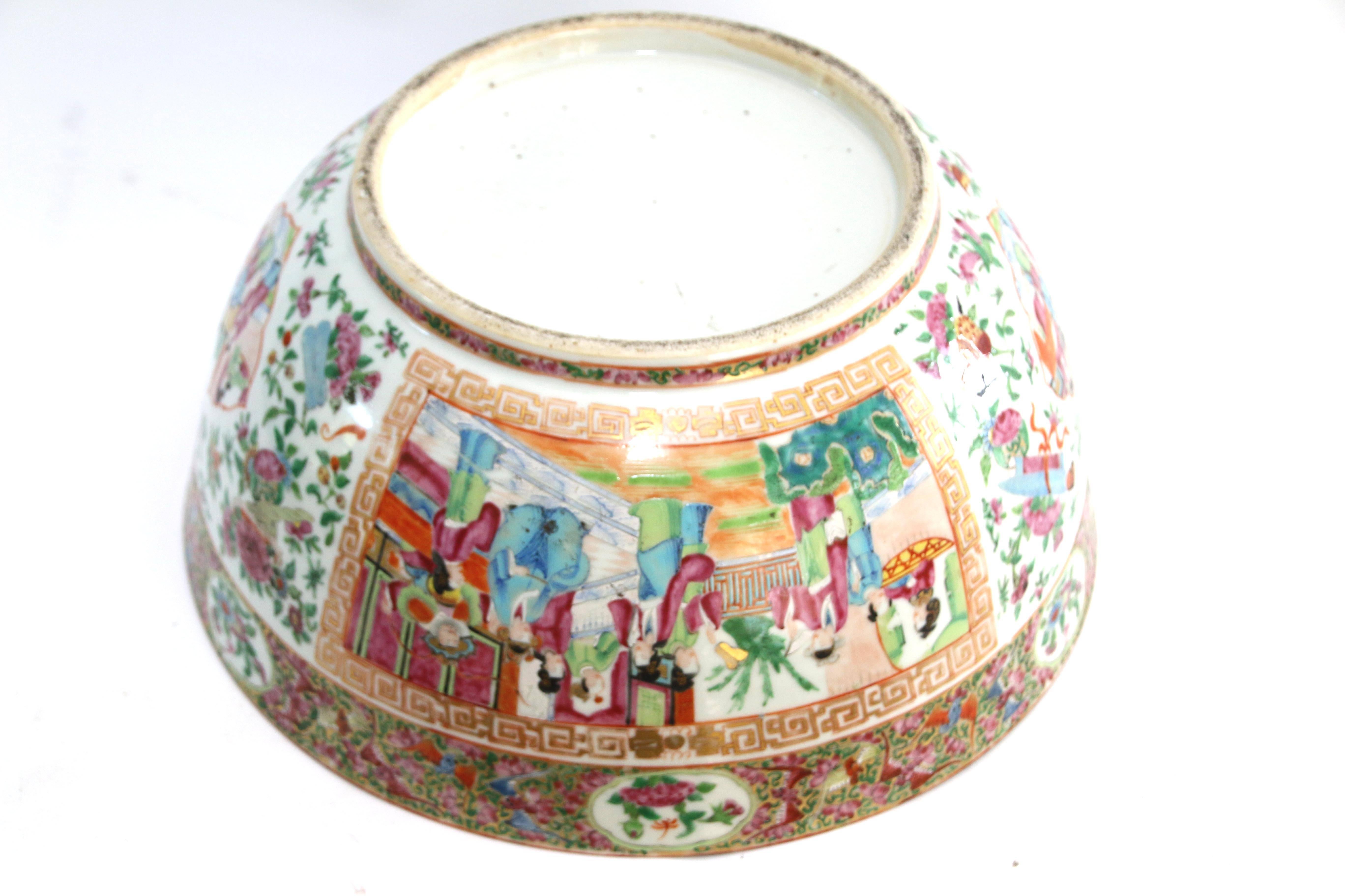 19th Century Chinese Export Rose Mandarin Punch Bowl 4